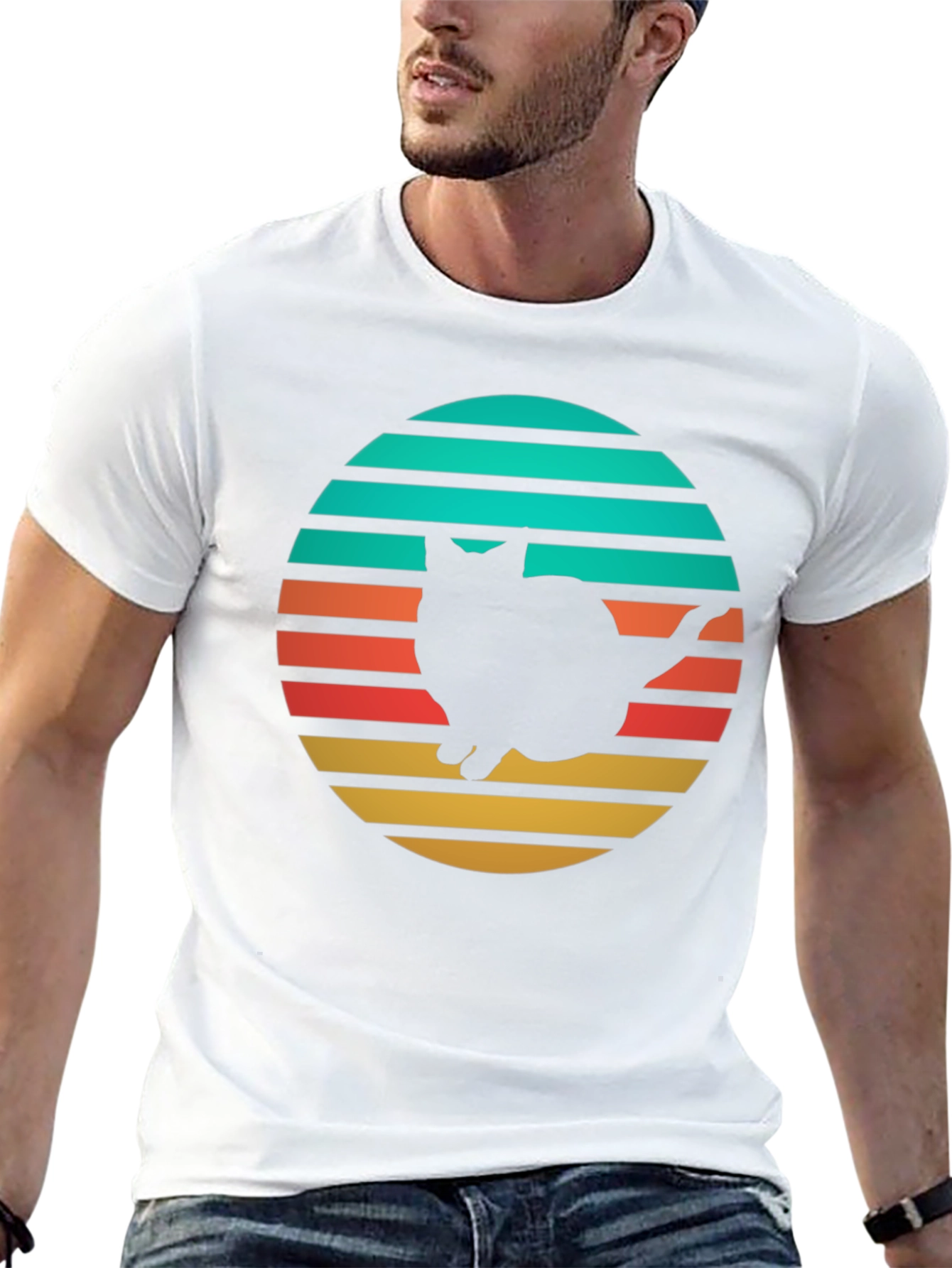 Retro Cat Silhouette T-Shirt - Black