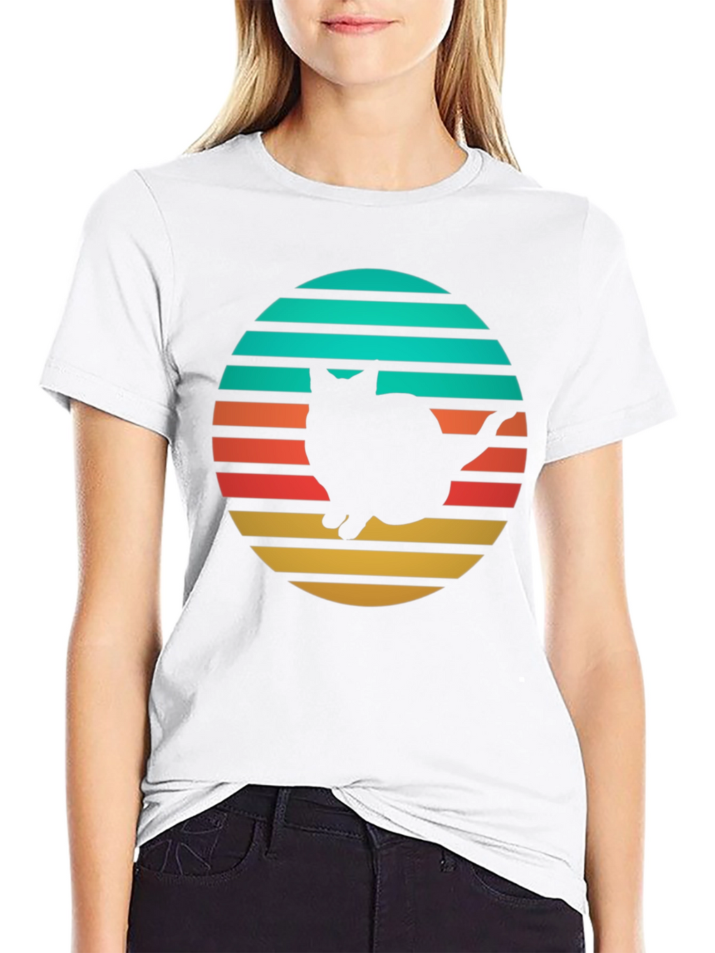 Retro Cat Silhouette T-Shirt - Black