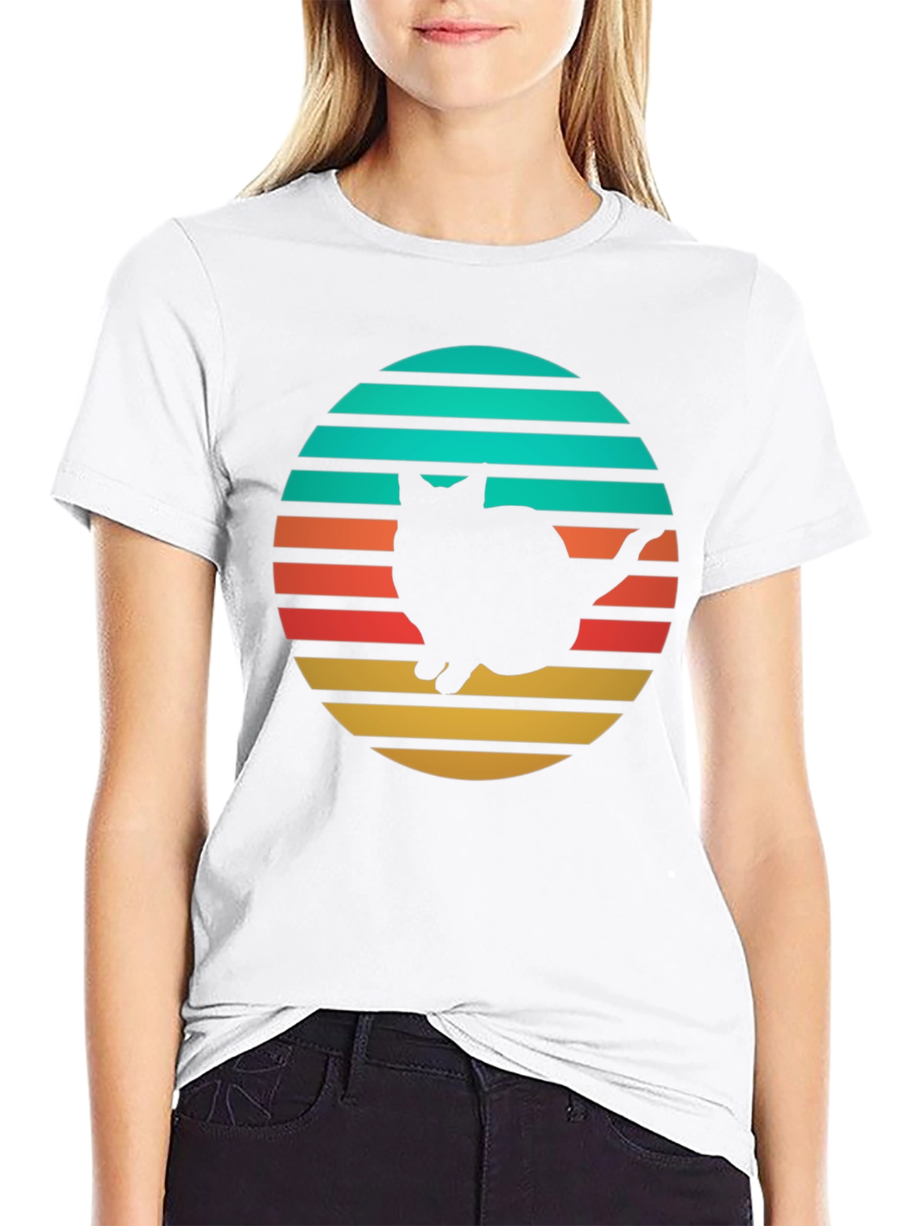 Retro Cat Silhouette T-Shirt - Black
