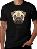Geometric Pug Dog Graphic Print T-Shirt