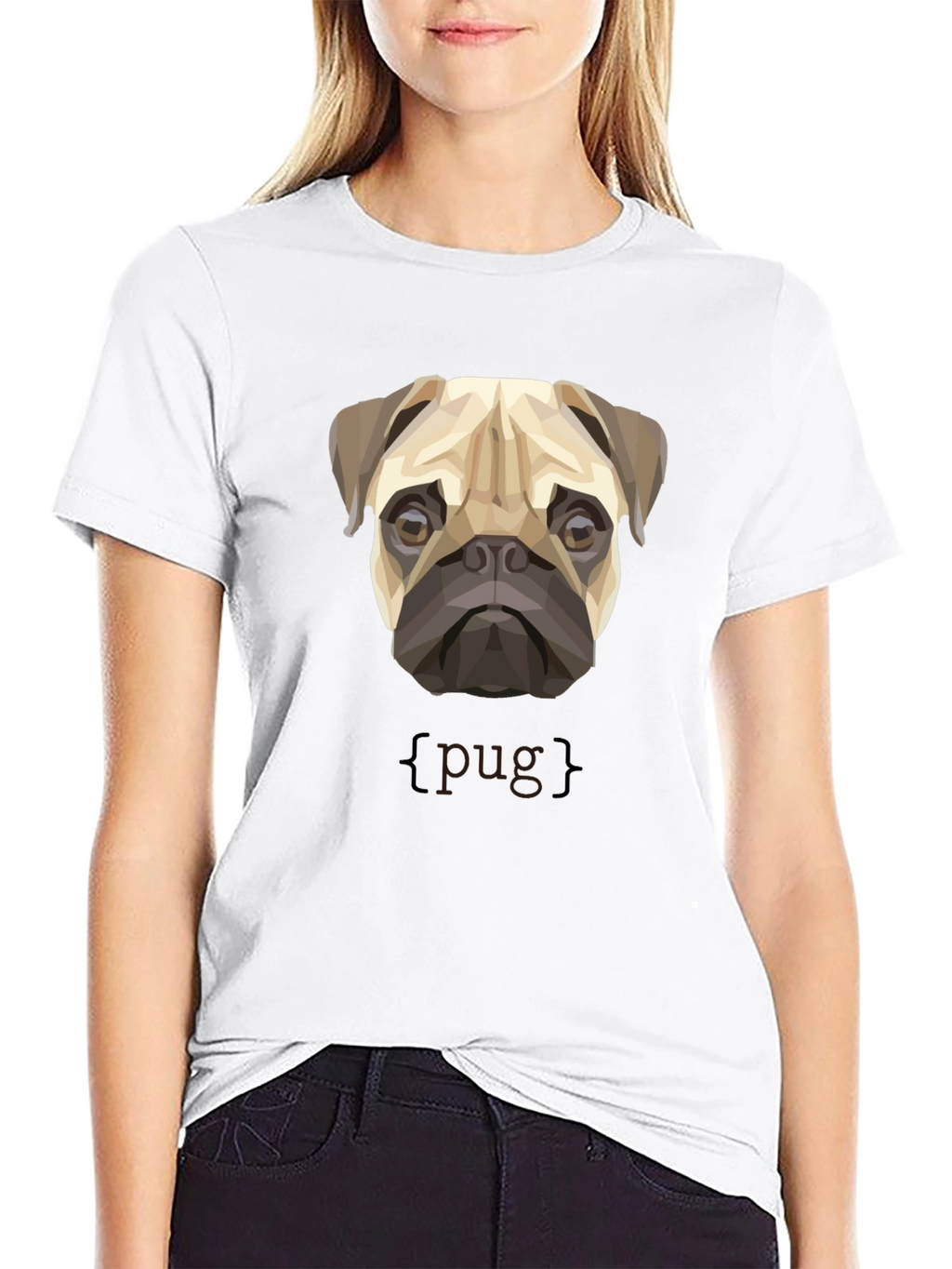 Geometric Pug Dog Graphic Print T-Shirt
