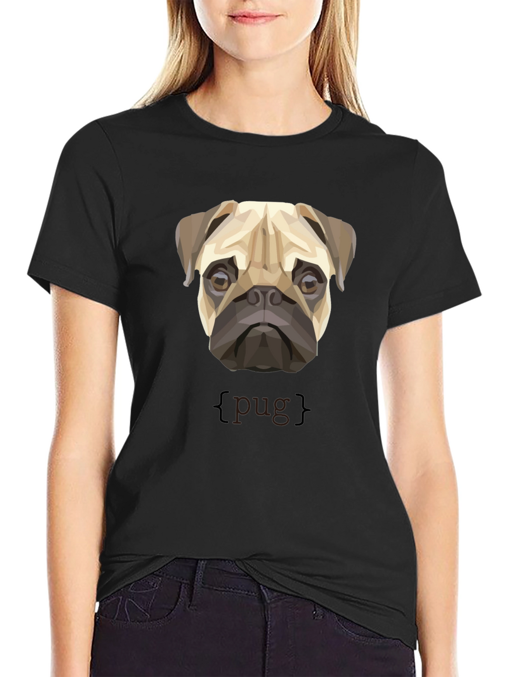 Geometric Pug Dog Graphic Print T-Shirt