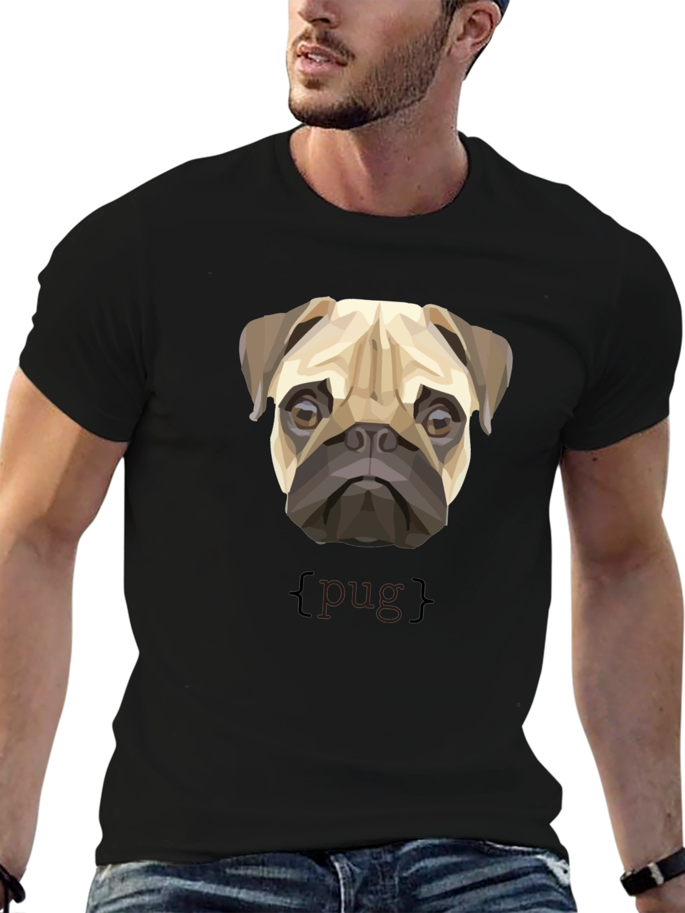 Geometric Pug Dog Graphic Print T-Shirt