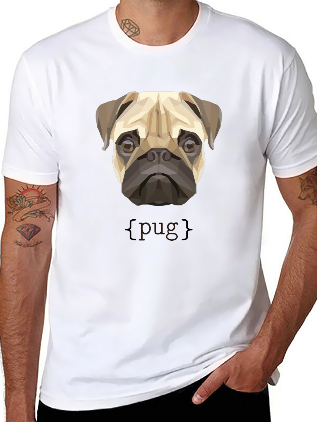 Geometric Pug Dog Graphic Print T-Shirt