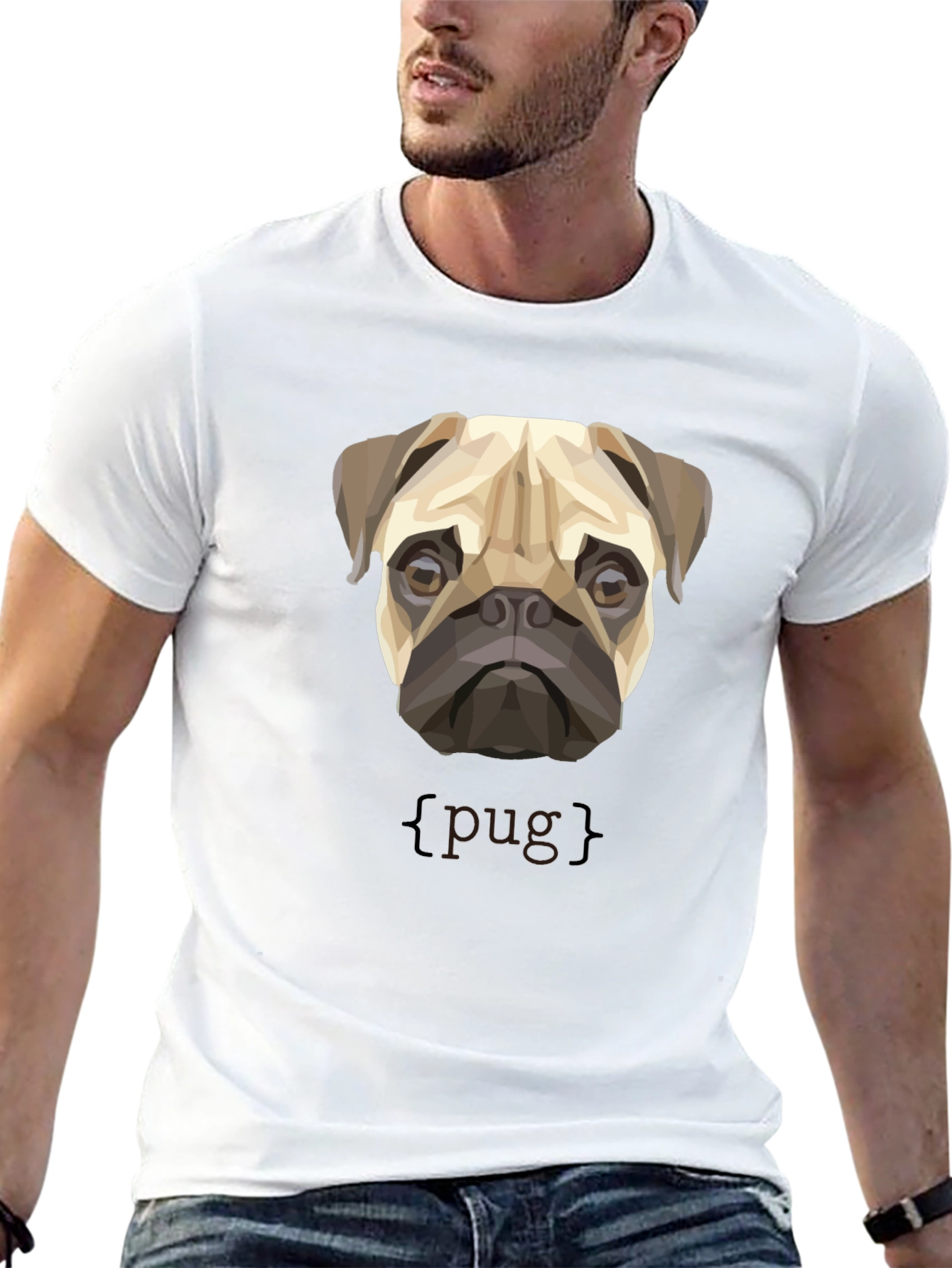 Geometric Pug Dog Graphic Print T-Shirt