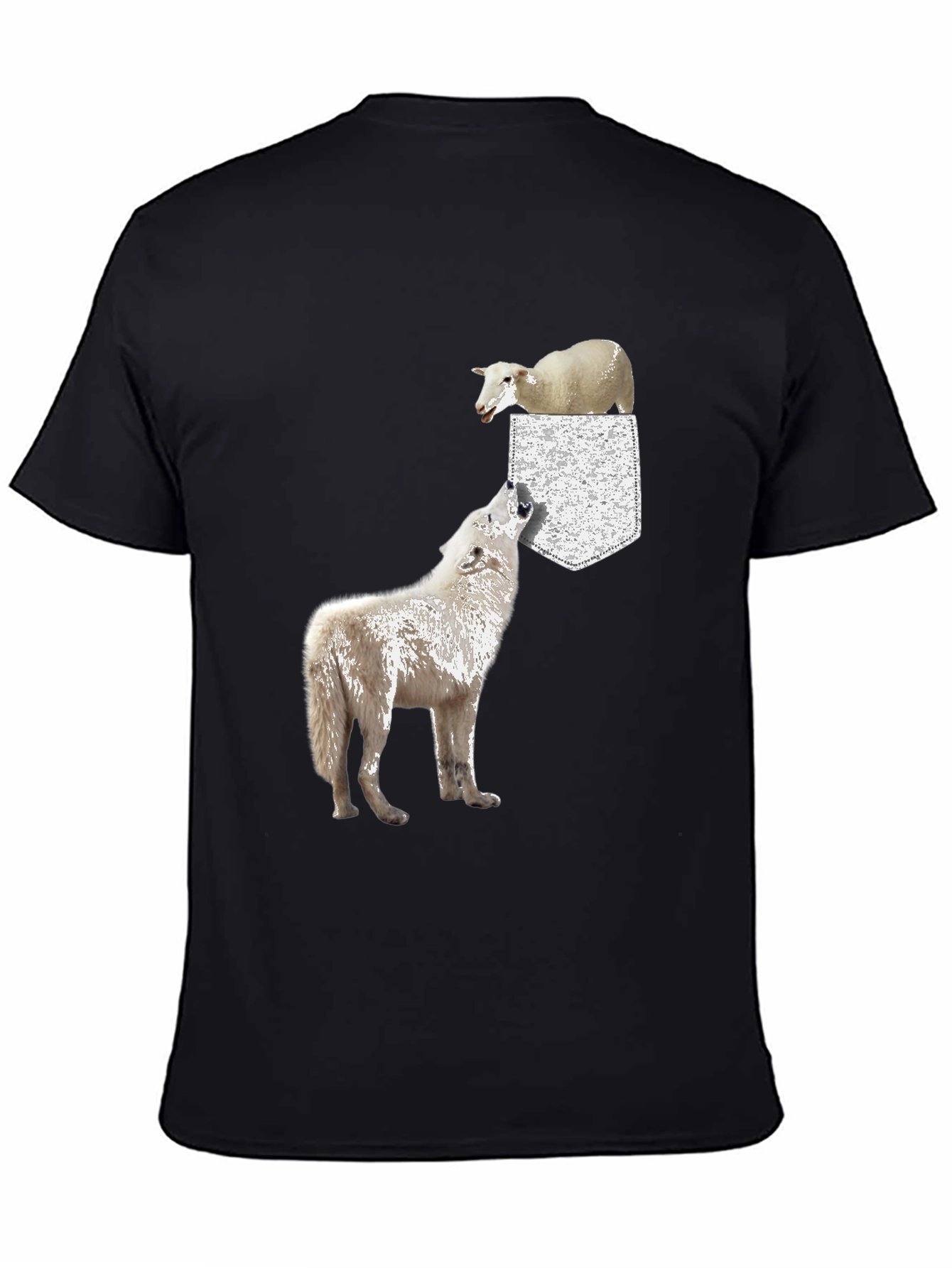 Wolf and Sheep Pocket T-Shirt - Unique Graphic Tee
