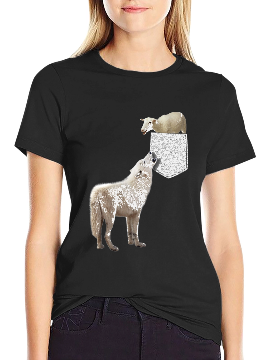 Wolf and Sheep Pocket T-Shirt - Unique Graphic Tee
