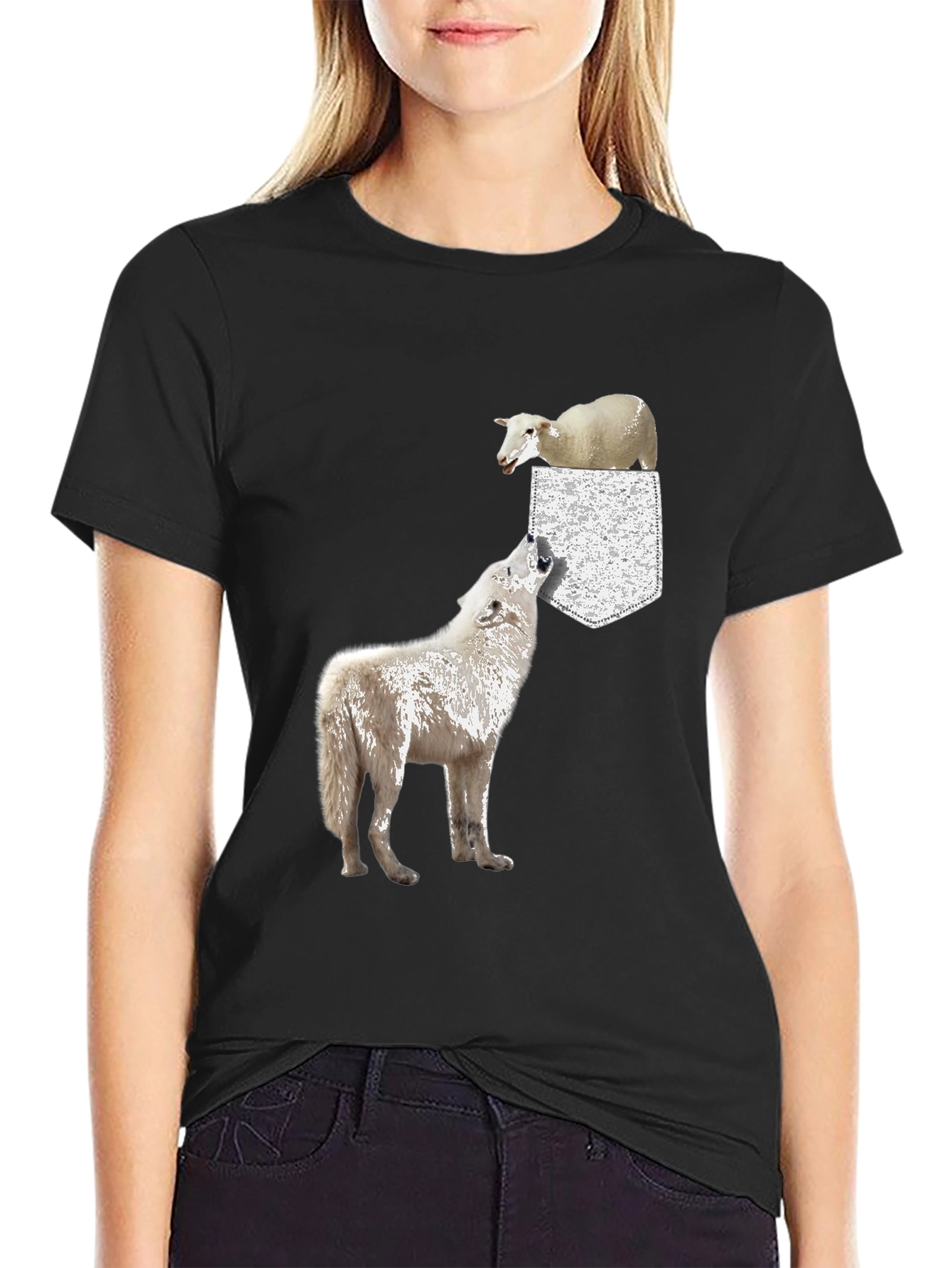 Wolf and Sheep Pocket T-Shirt - Unique Graphic Tee