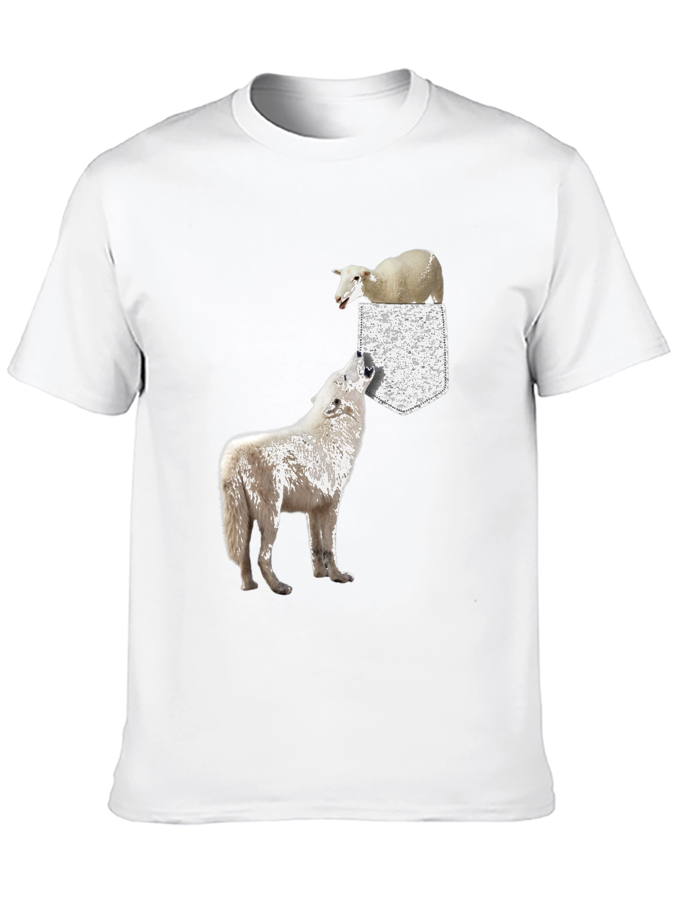 Wolf and Sheep Pocket T-Shirt - Unique Graphic Tee