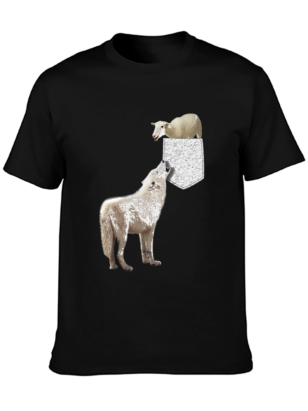 Wolf and Sheep Pocket T-Shirt - Unique Graphic Tee