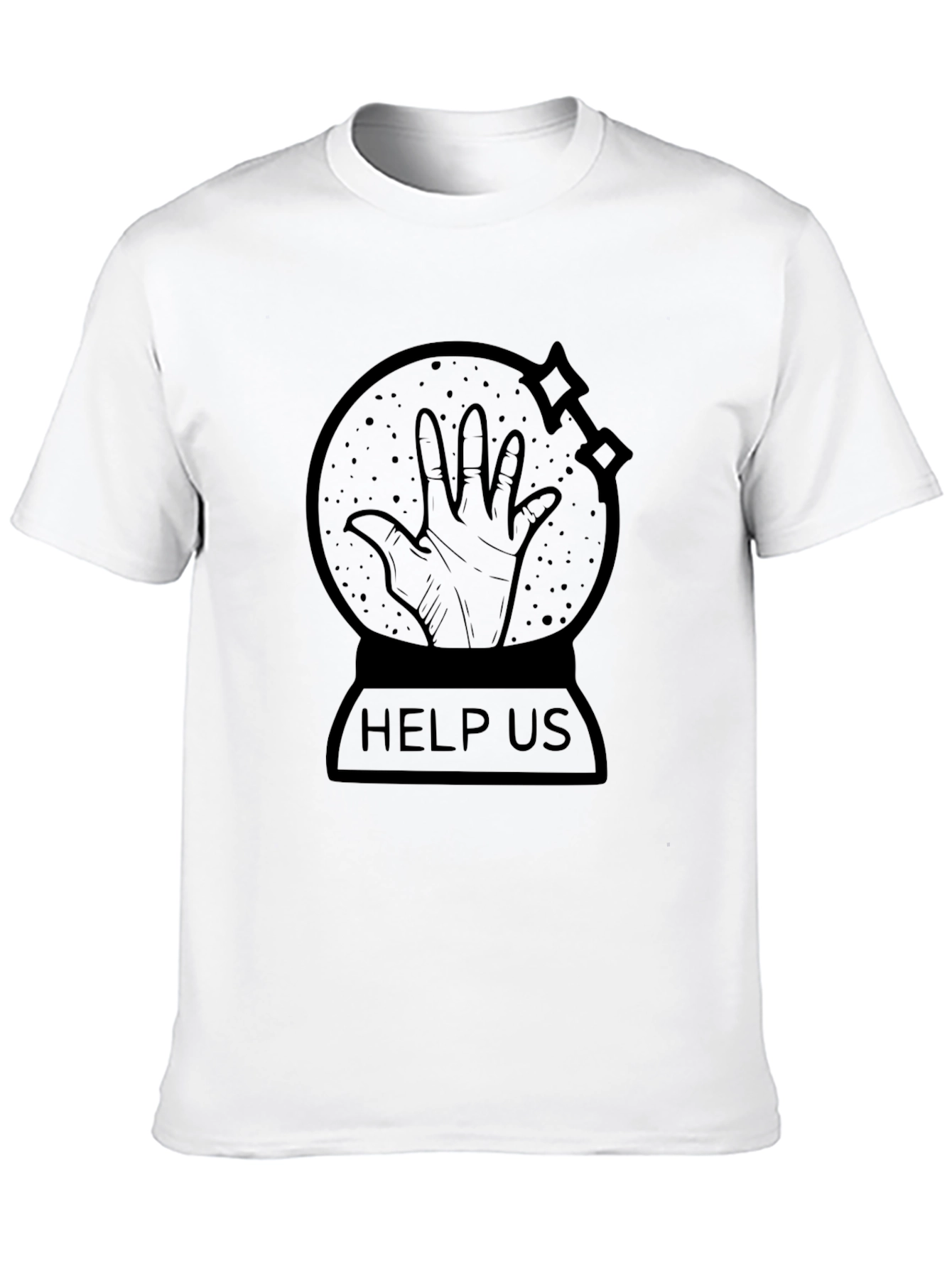 Distressed Help Us Graphic Print Crew Neck T-Shirt