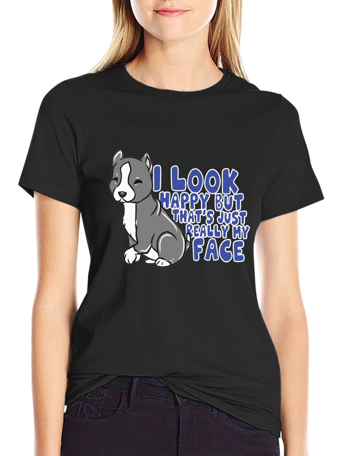 Funny Pitbull T-Shirt - I Look Happy My Face