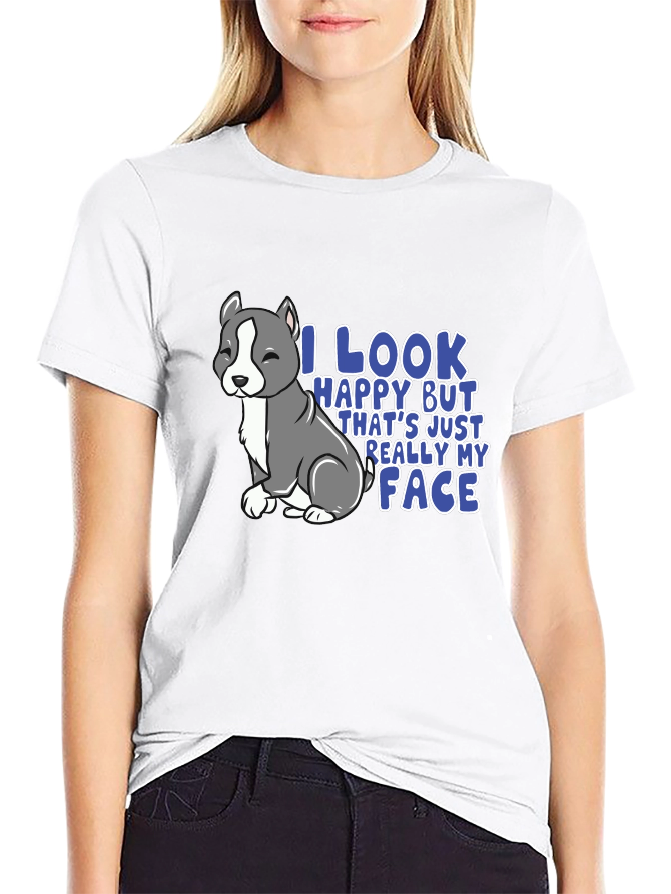 Funny Pitbull T-Shirt - I Look Happy My Face