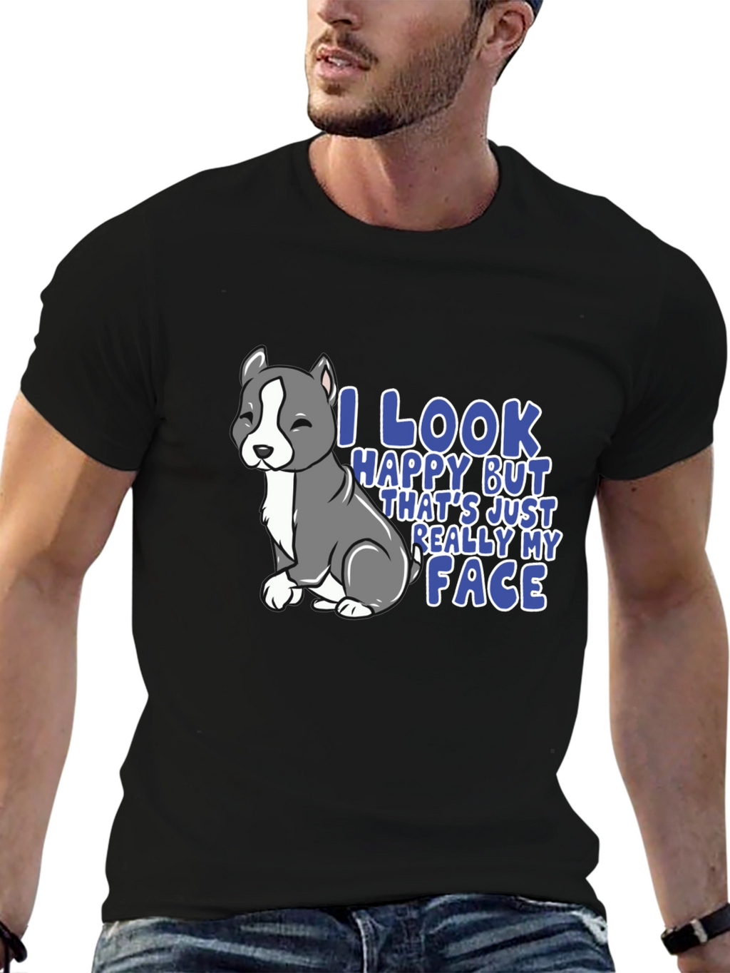 Funny Pitbull T-Shirt - I Look Happy My Face