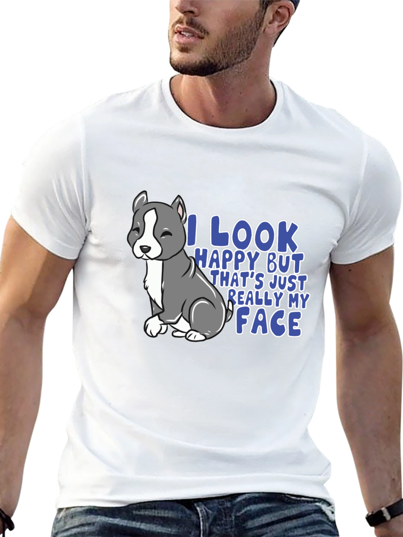 Funny Pitbull T-Shirt - I Look Happy My Face