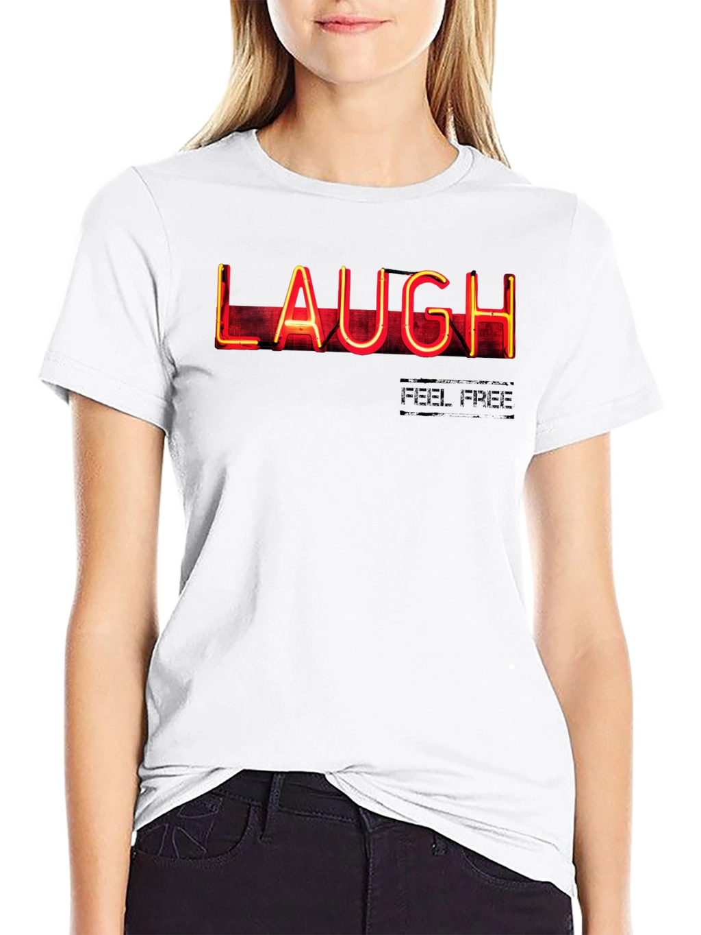 Neon LAUGH Graphic Tee - Black