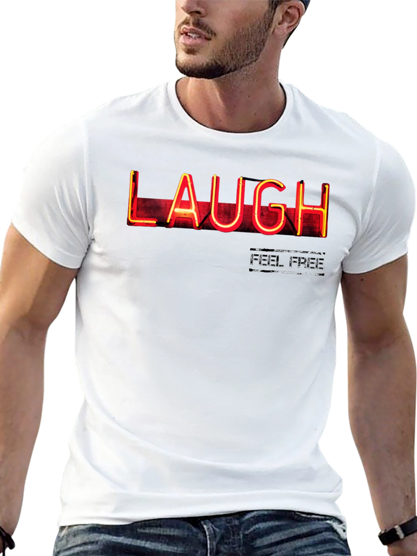 Neon LAUGH Graphic Tee - Black