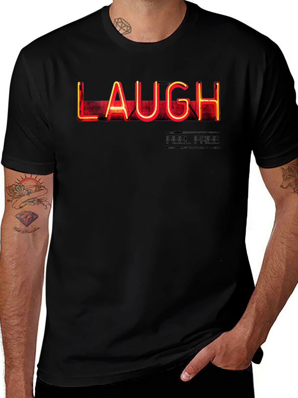 Neon LAUGH Graphic Tee - Black
