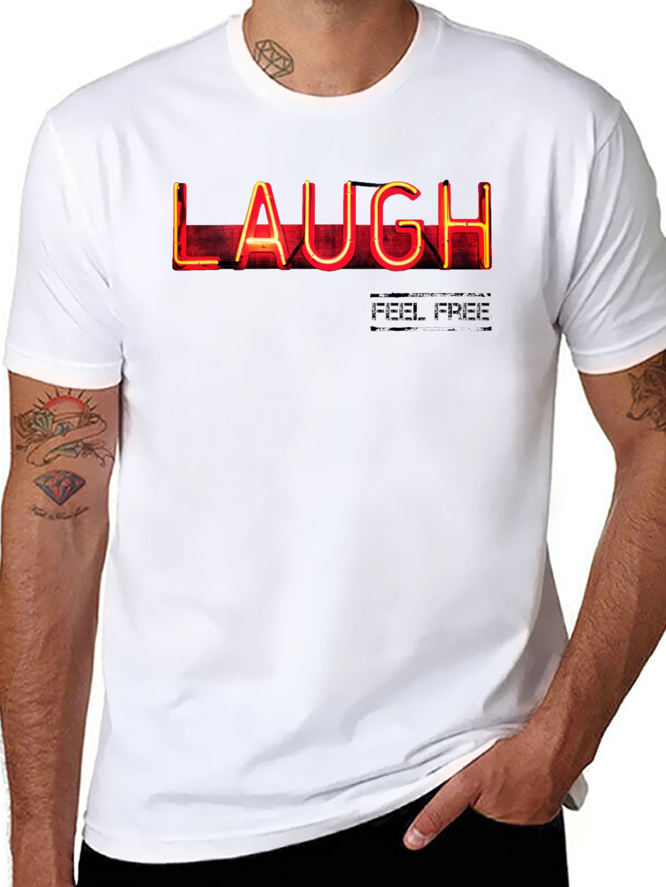 Neon LAUGH Graphic Tee - Black