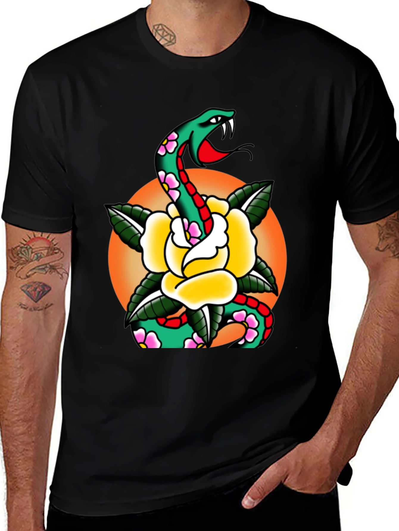 Snake & Rose Graphic Tee - Cool Tattoo Design