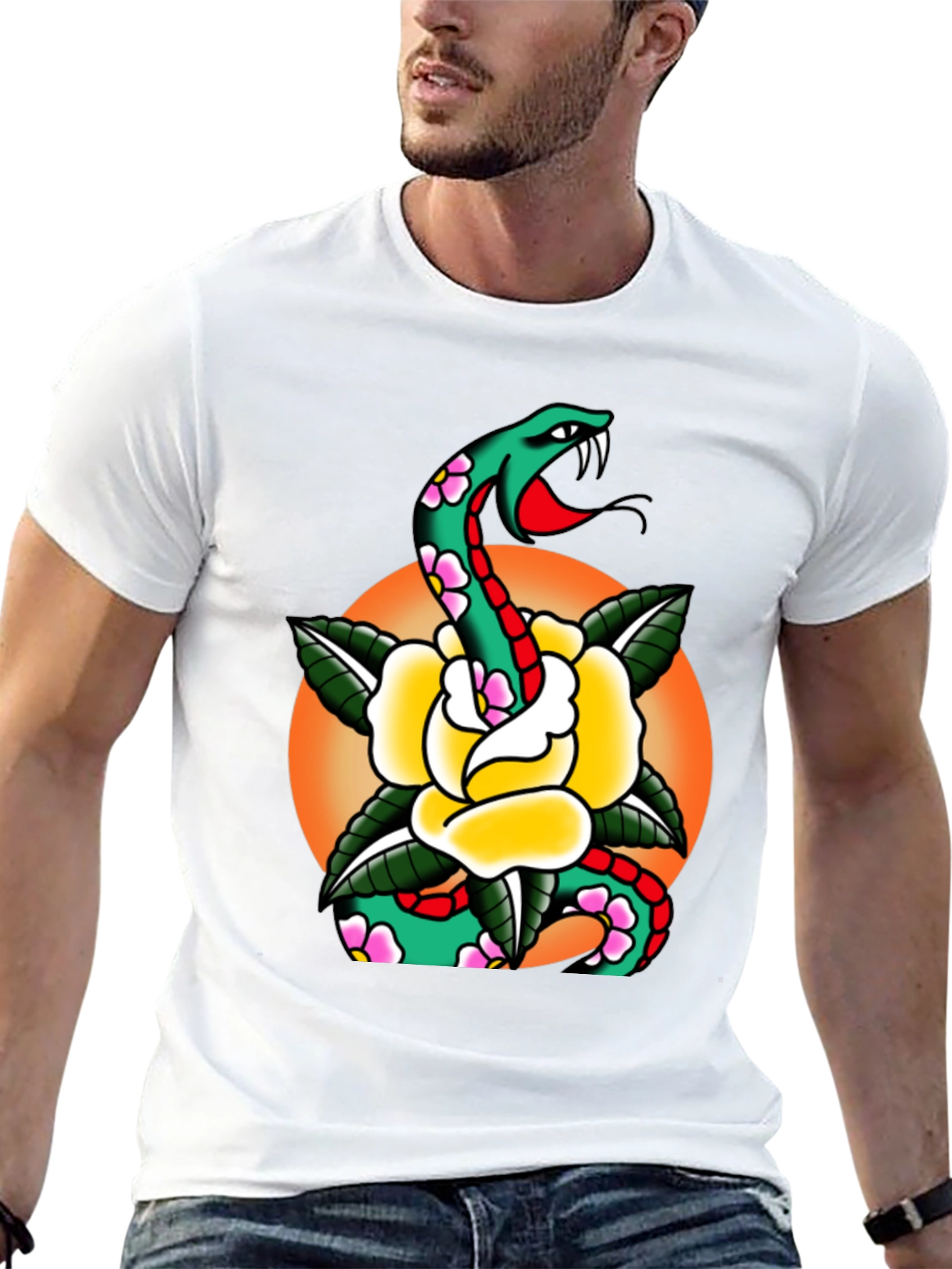 Snake & Rose Graphic Tee - Cool Tattoo Design