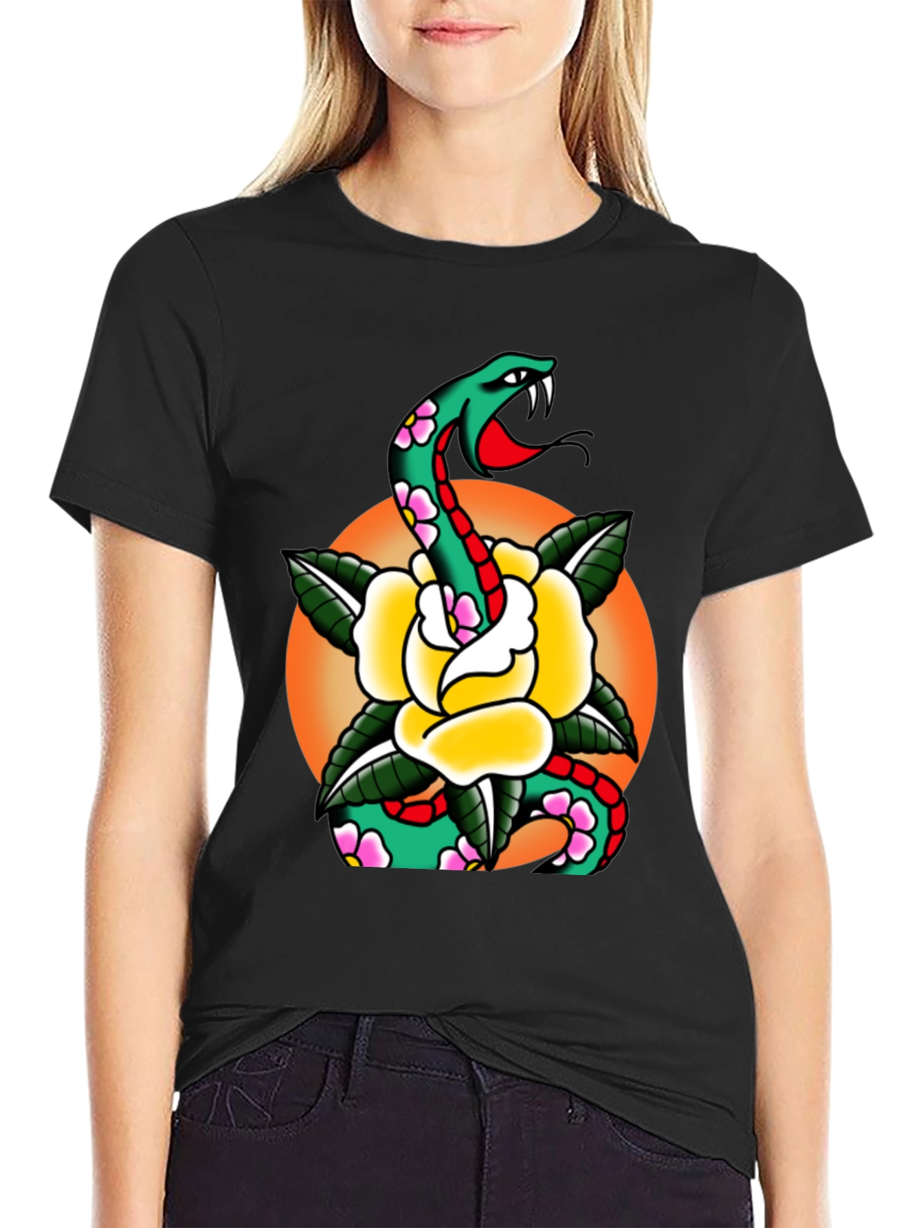 Snake & Rose Graphic Tee - Cool Tattoo Design