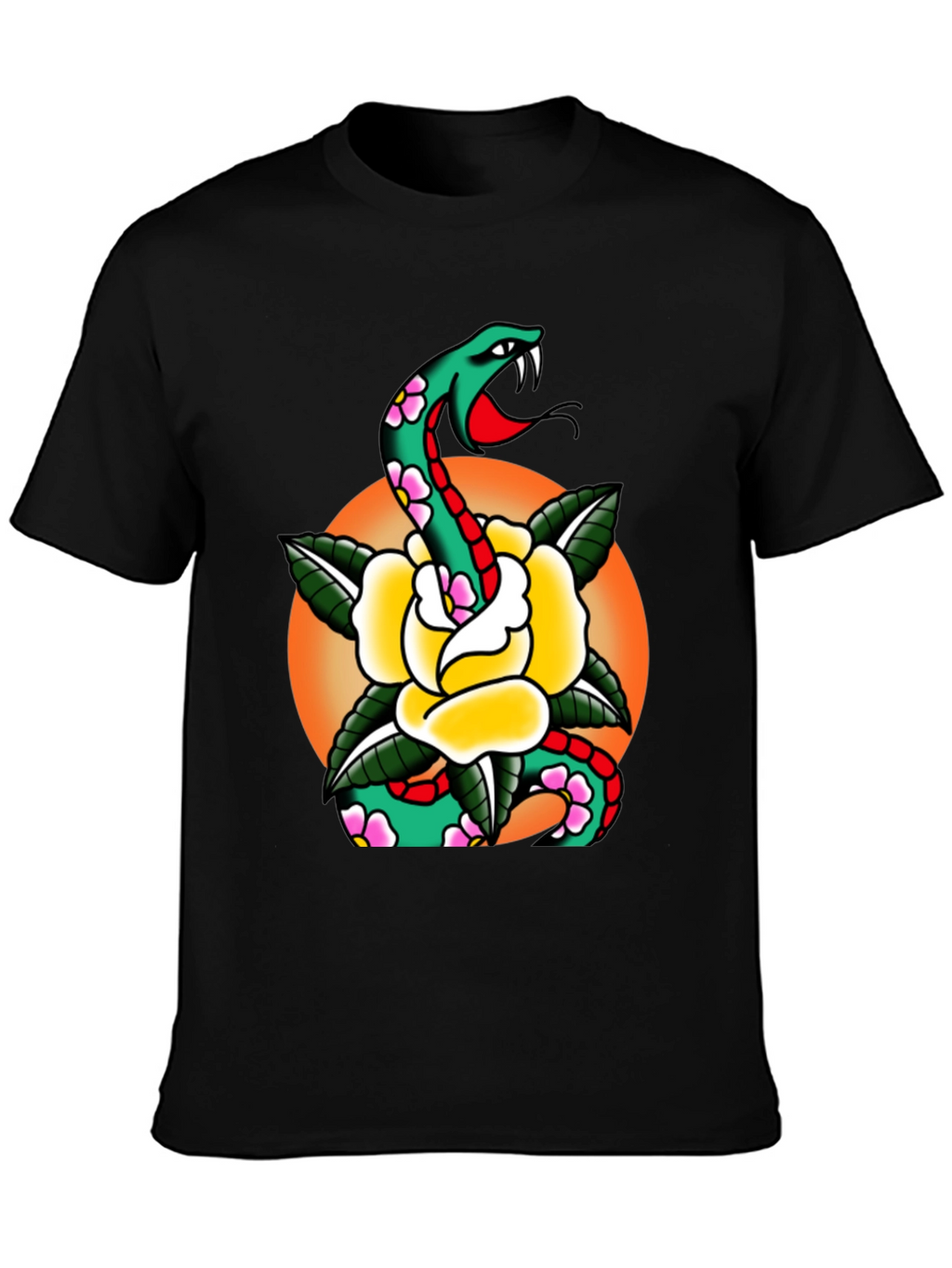 Snake & Rose Graphic Tee - Cool Tattoo Design