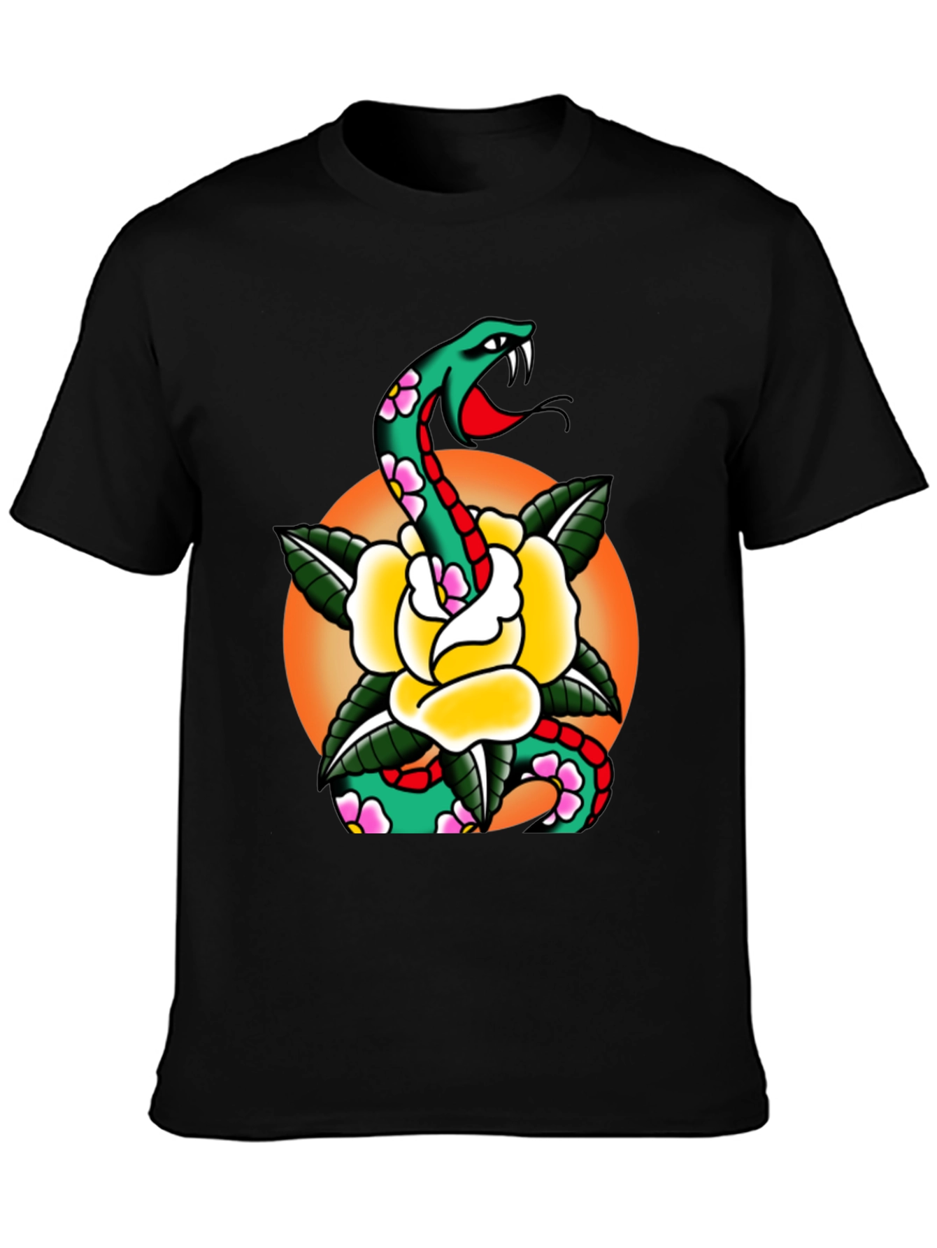 Snake & Rose Graphic Tee - Cool Tattoo Design