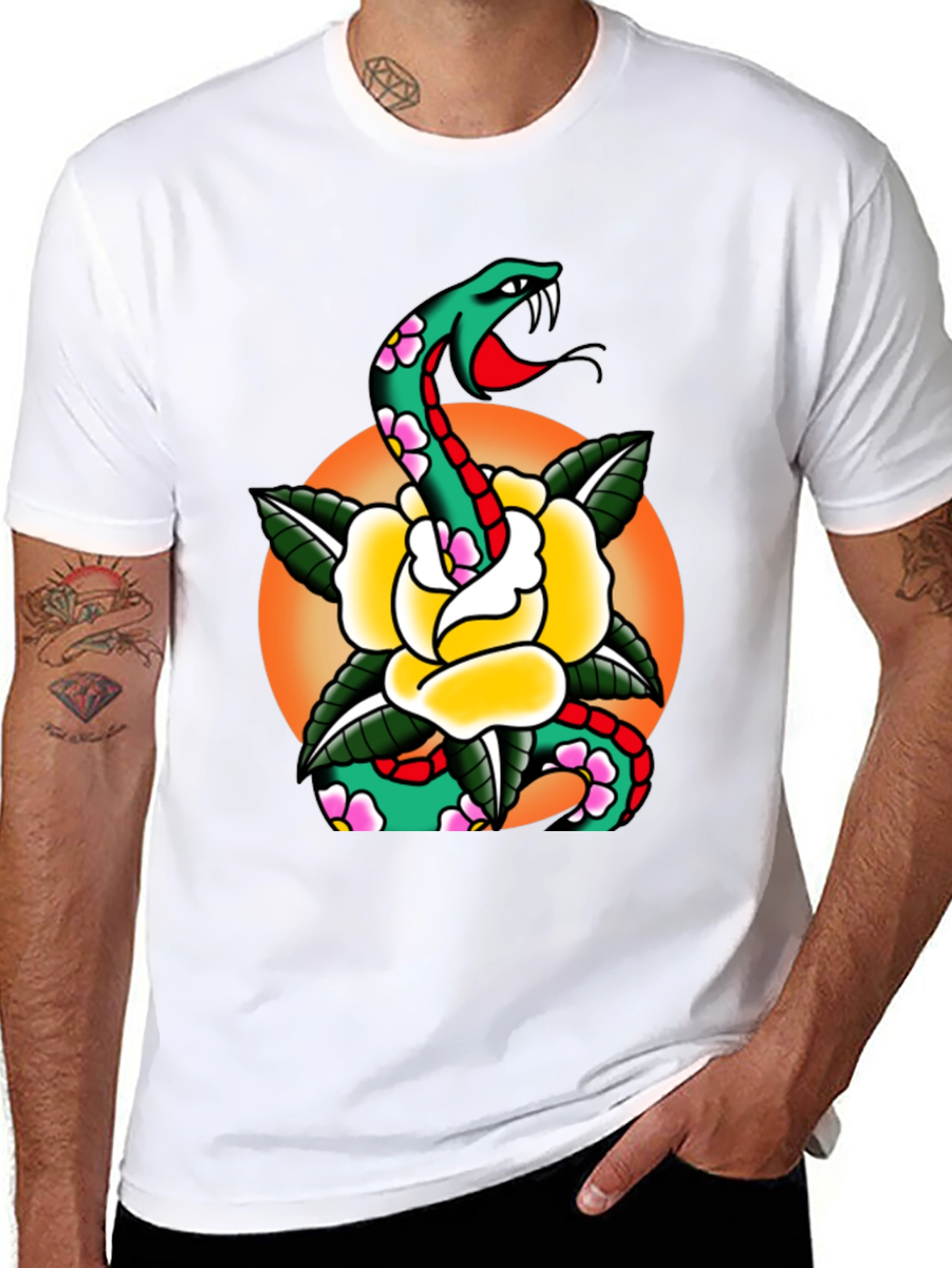 Snake & Rose Graphic Tee - Cool Tattoo Design