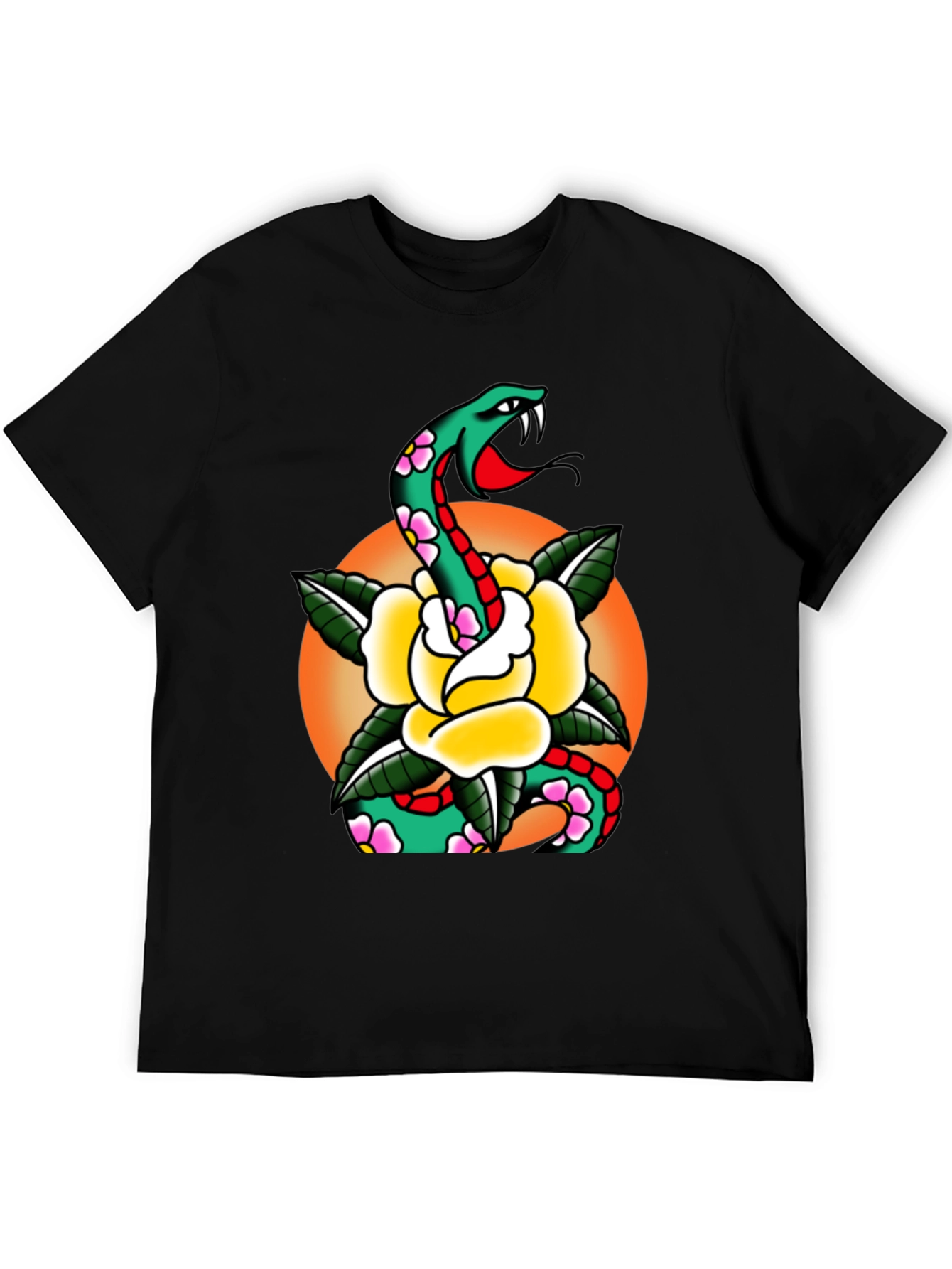 Snake & Rose Graphic Tee - Cool Tattoo Design