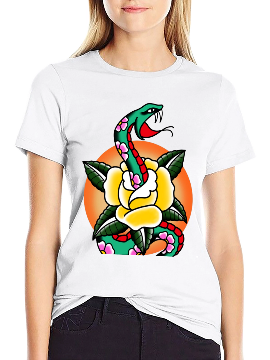 Snake & Rose Graphic Tee - Cool Tattoo Design