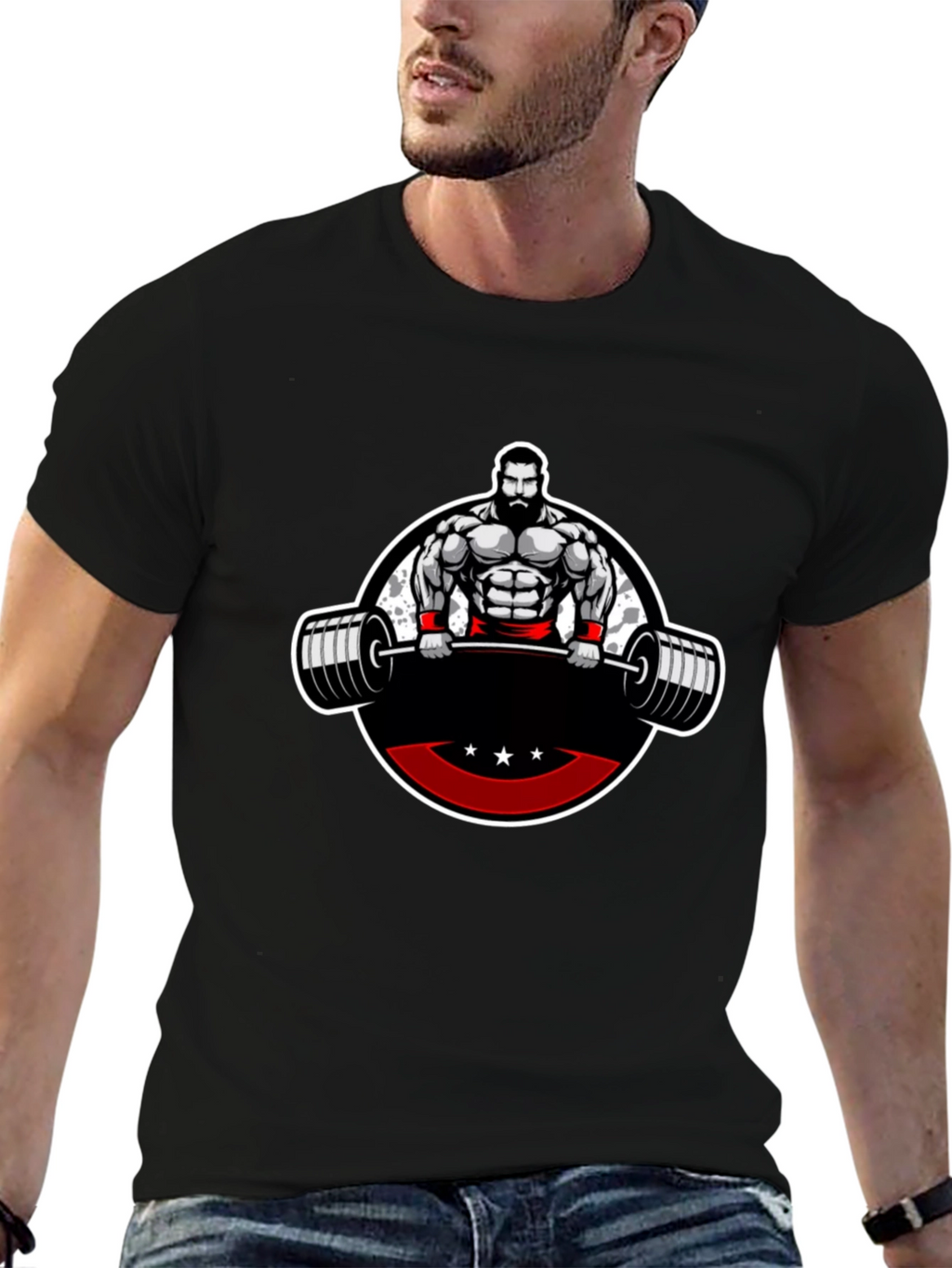 Mens Black Graphic T-Shirt - Weightlifter Design