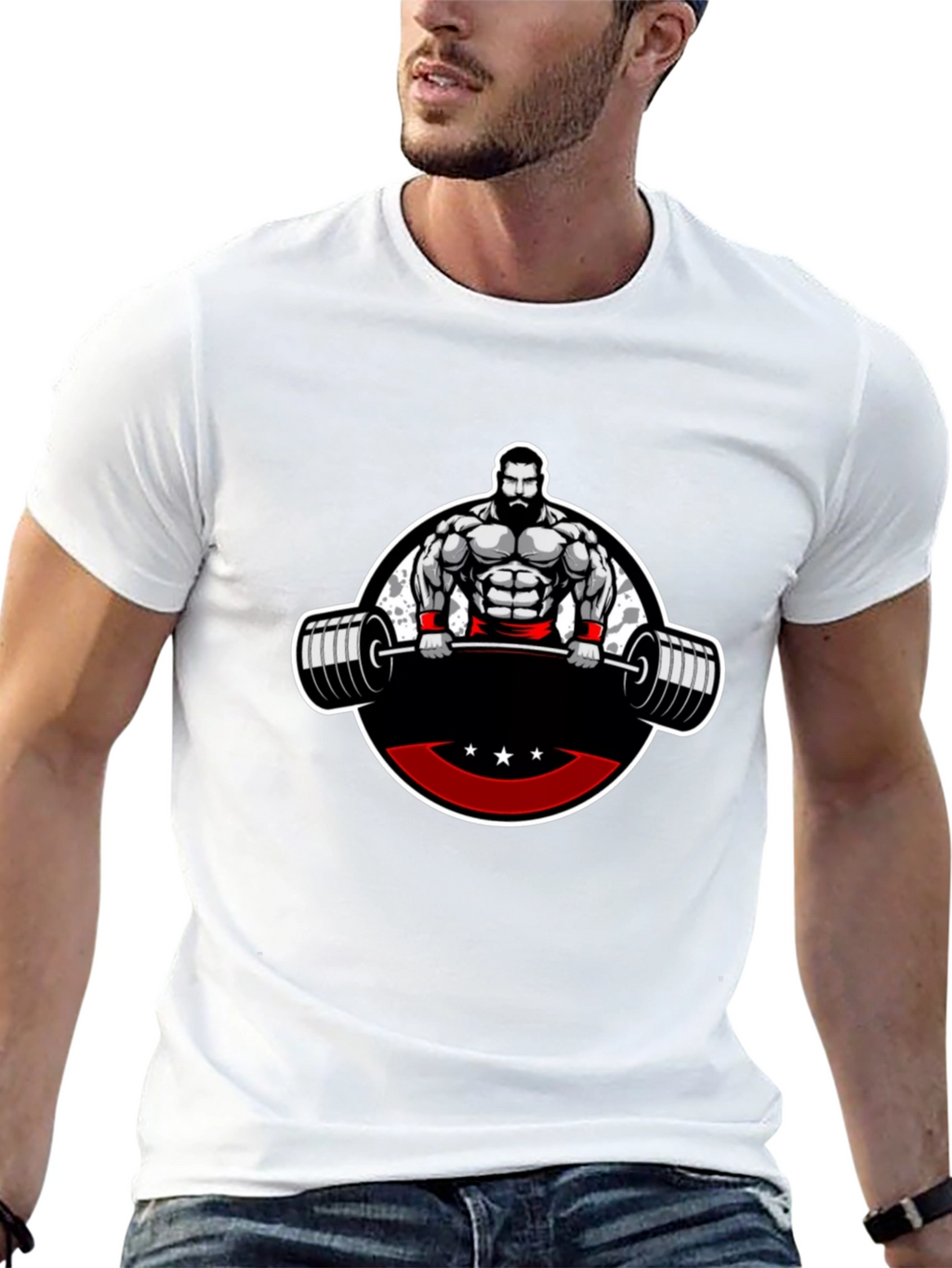 Mens Black Graphic T-Shirt - Weightlifter Design