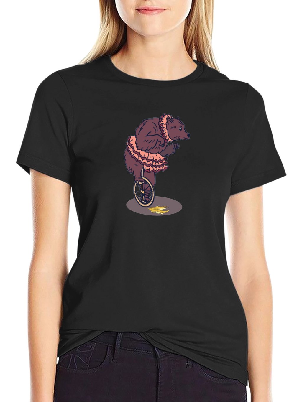 Circus Bear Unicycle Graphic Tee - Black
