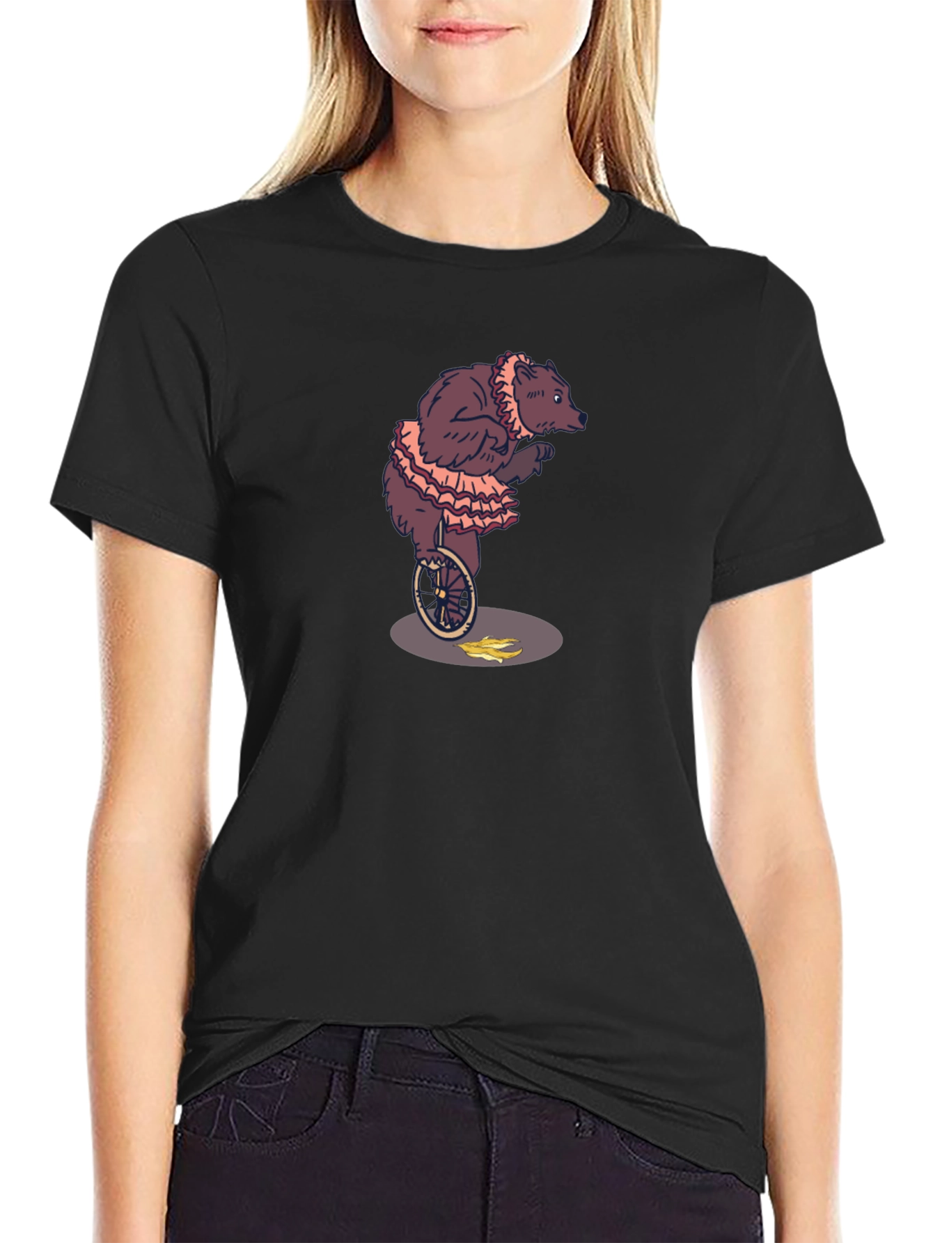 Circus Bear Unicycle Graphic Tee - Black