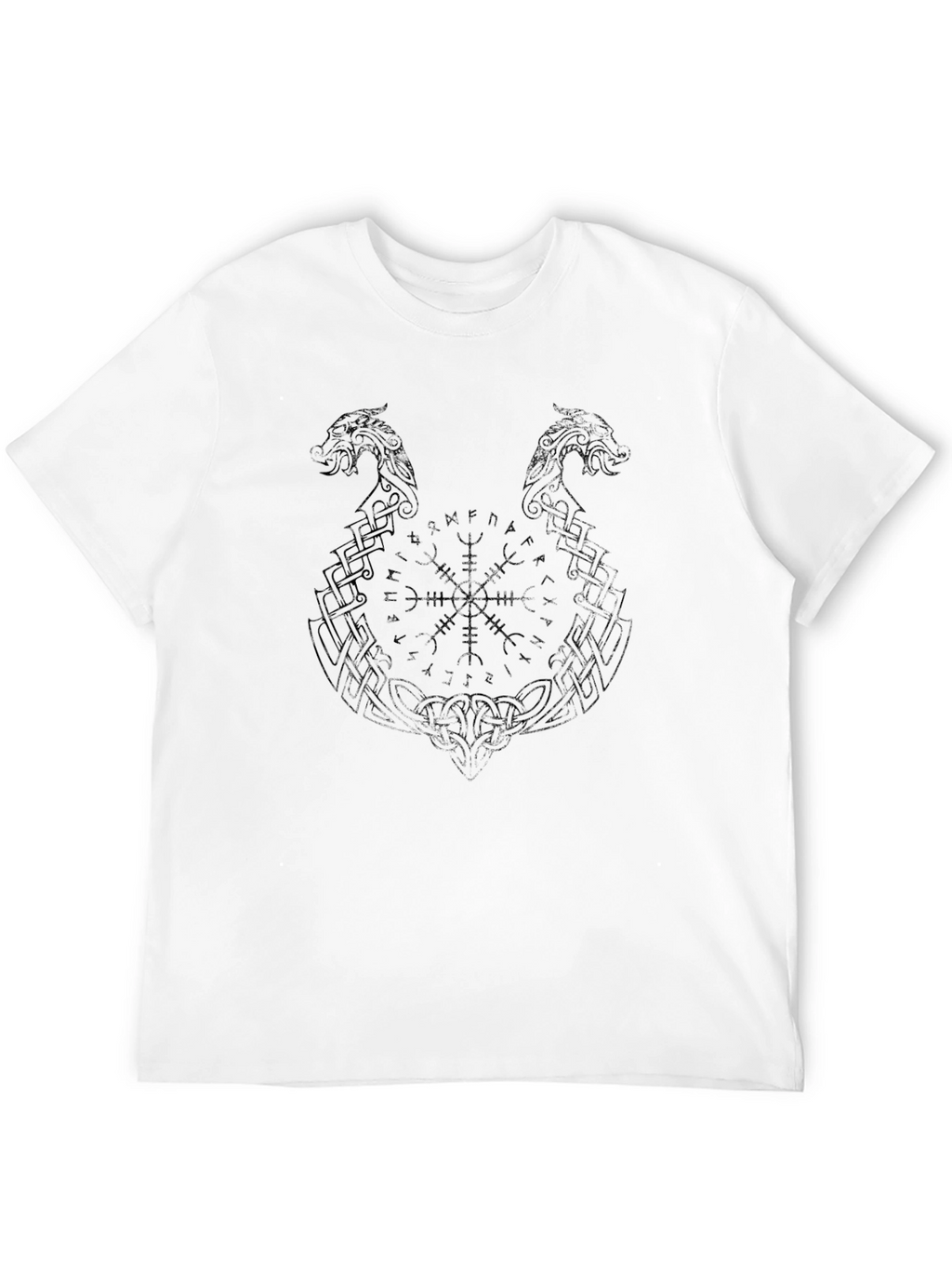 Mens Viking Dragon Runes T-Shirt - Black