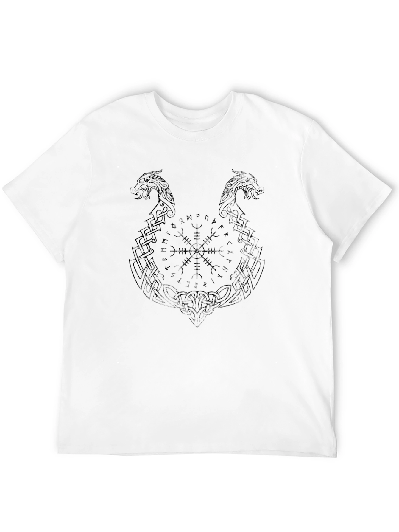 Mens Viking Dragon Runes T-Shirt - Black