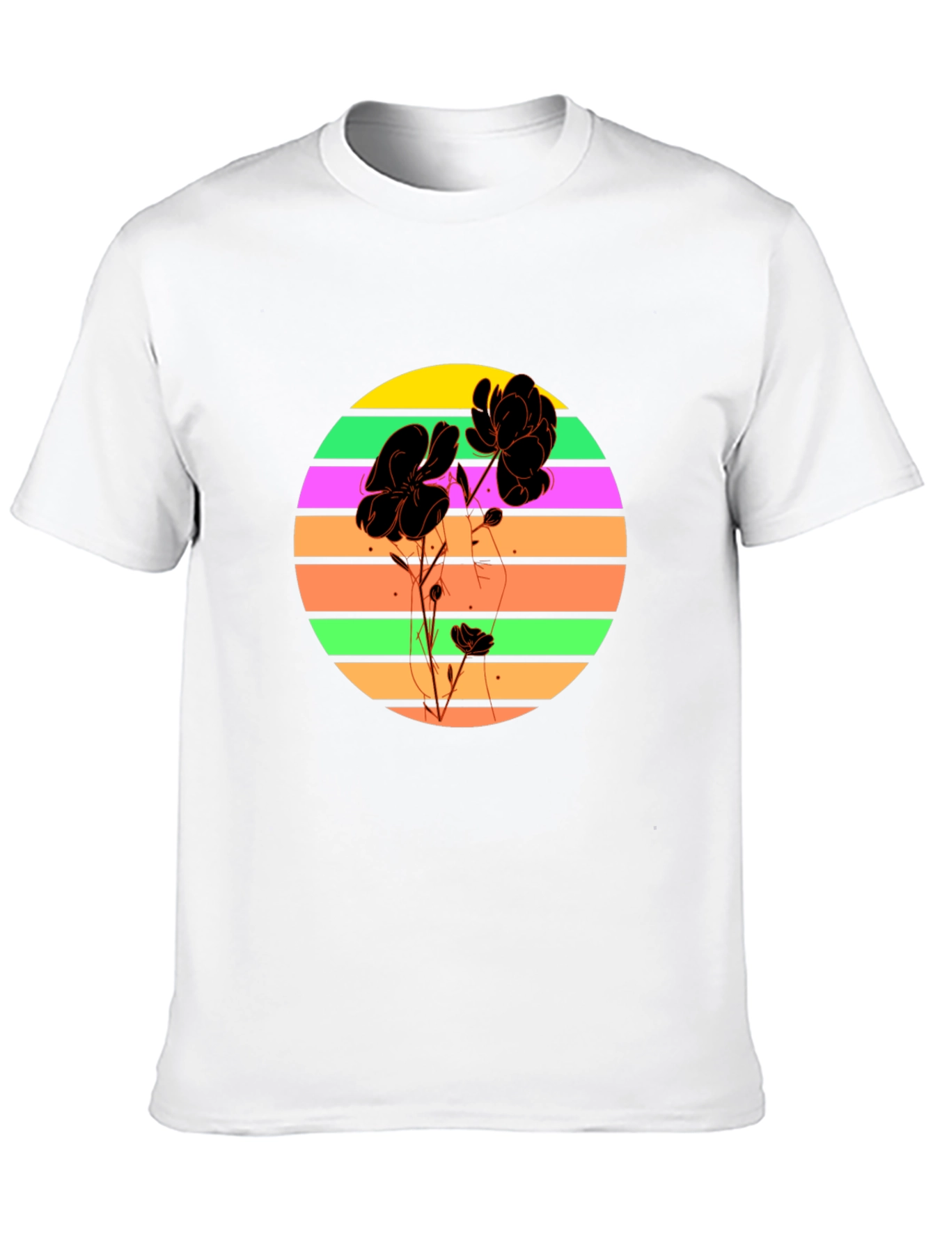 Retro Flower Graphic T-Shirt - Black