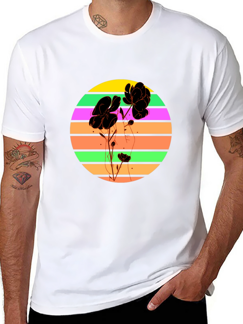 Retro Flower Graphic T-Shirt - Black