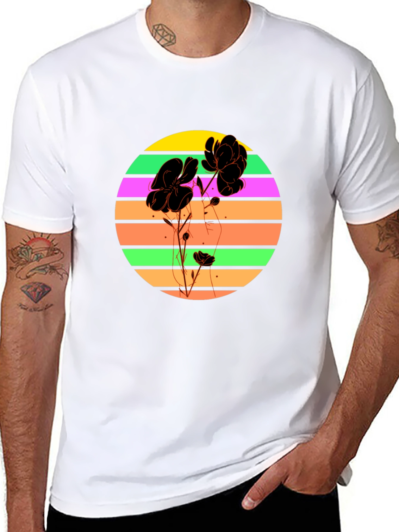 Retro Flower Graphic T-Shirt - Black