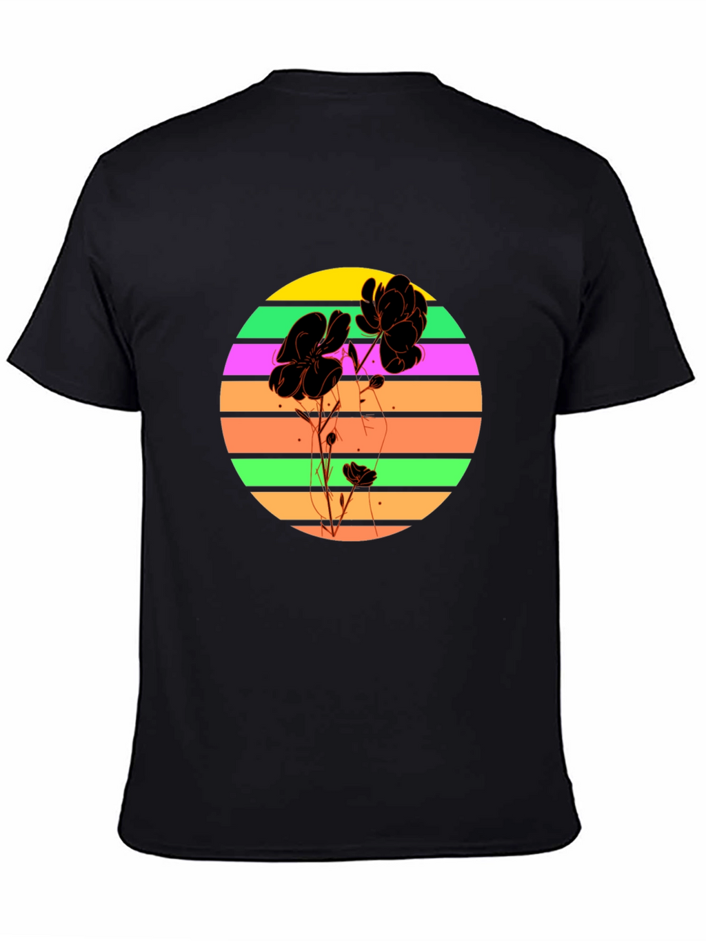 Retro Flower Graphic T-Shirt - Black