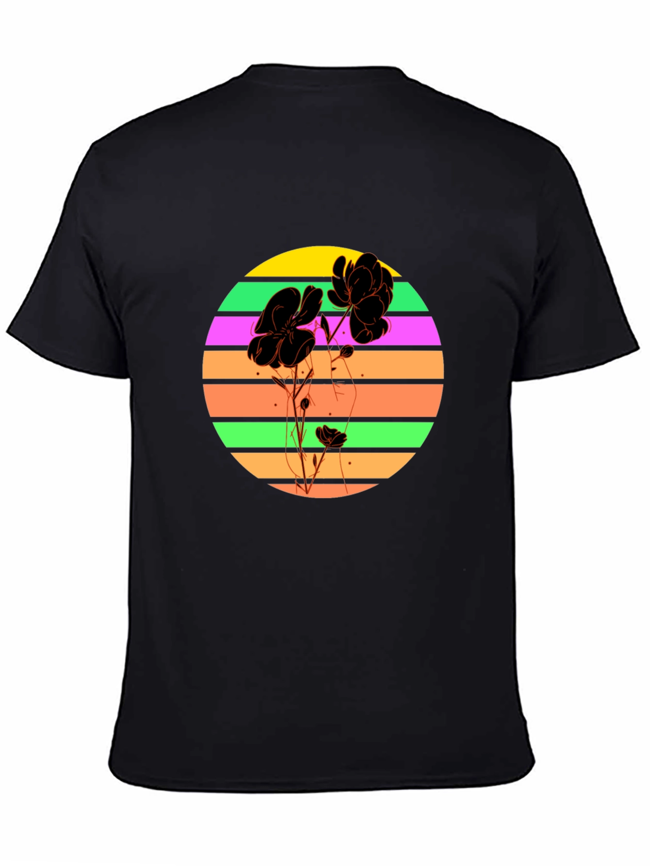 Retro Flower Graphic T-Shirt - Black