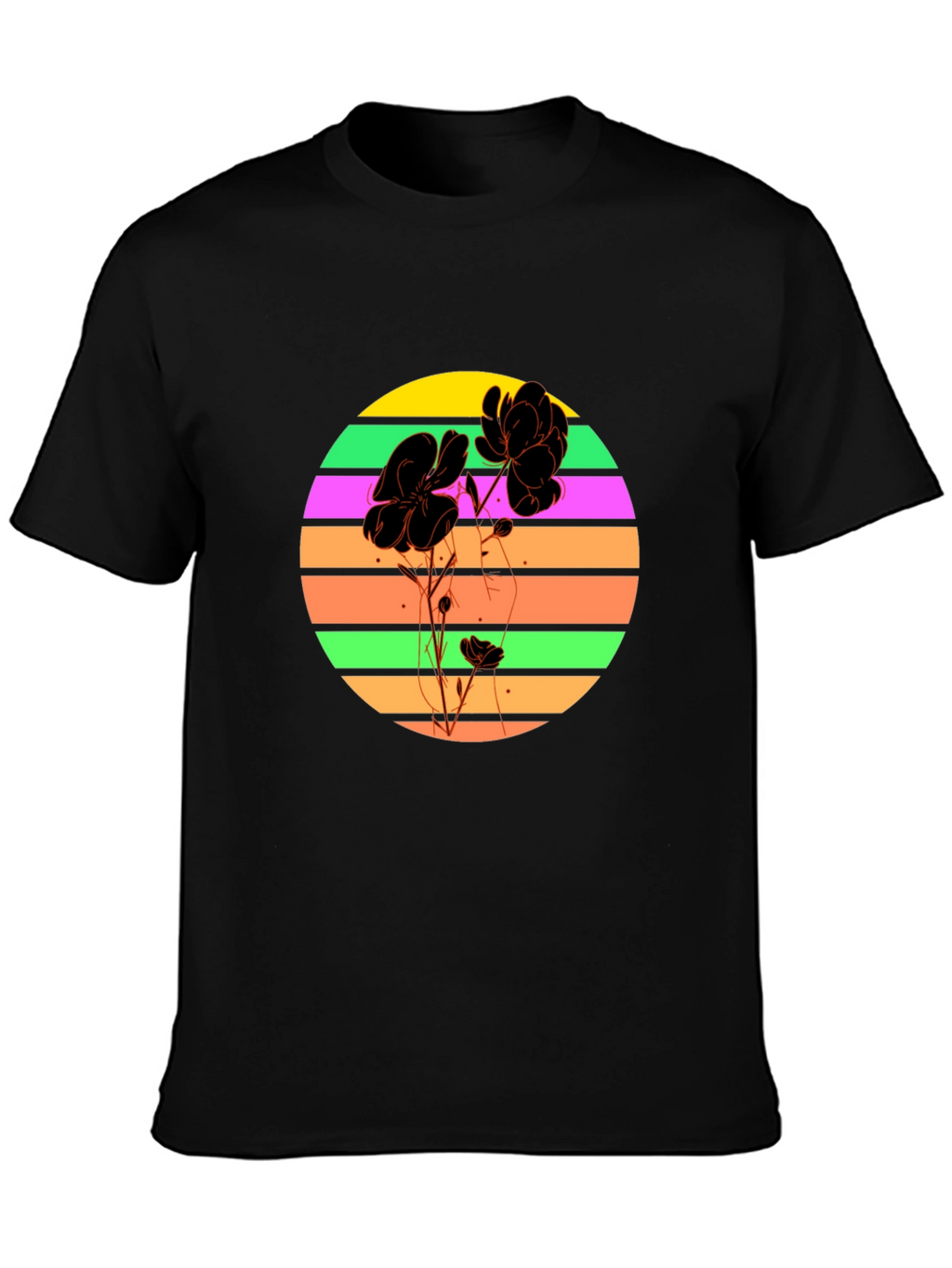 Retro Flower Graphic T-Shirt - Black