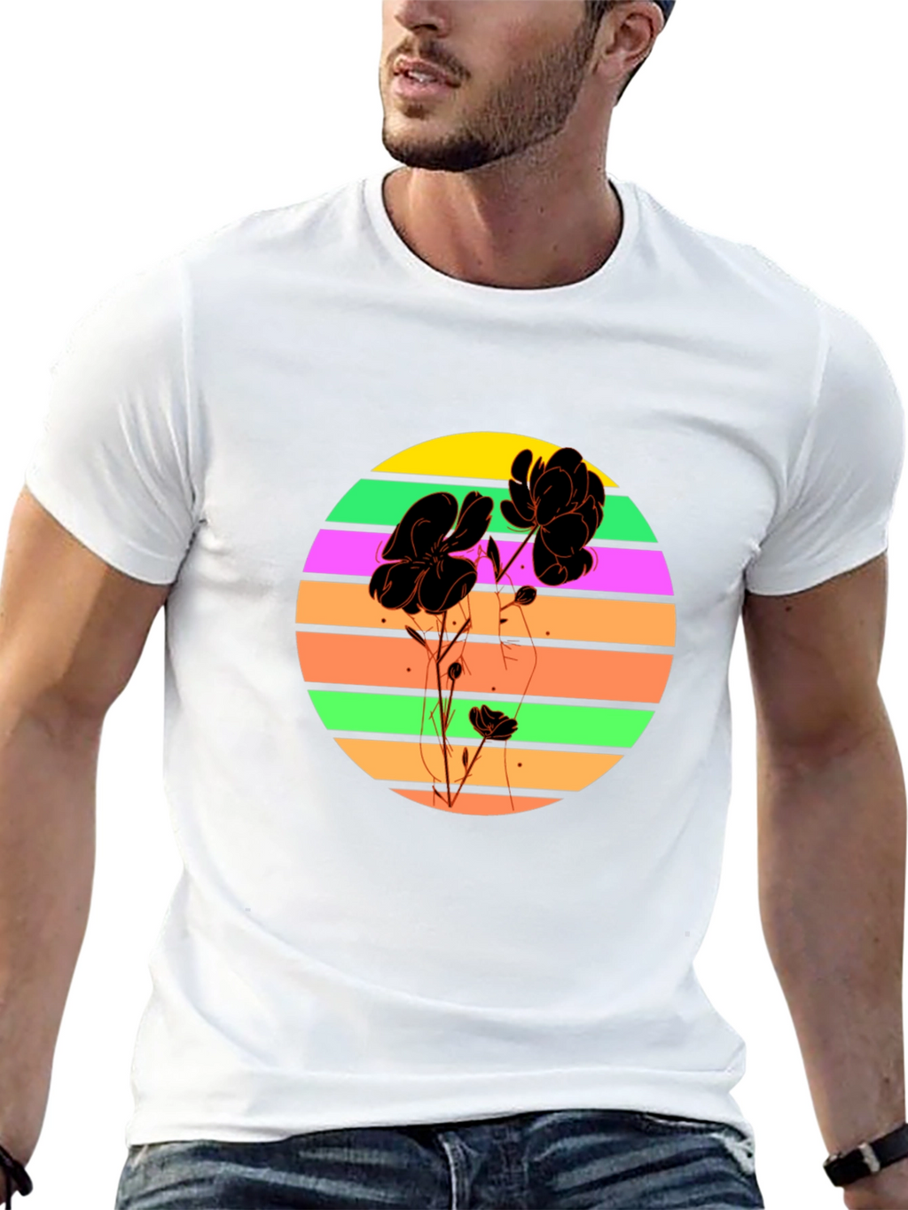 Retro Flower Graphic T-Shirt - Black