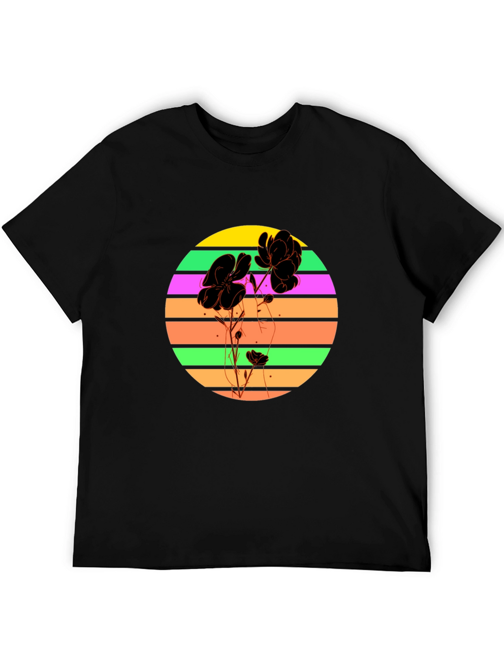 Retro Flower Graphic T-Shirt - Black