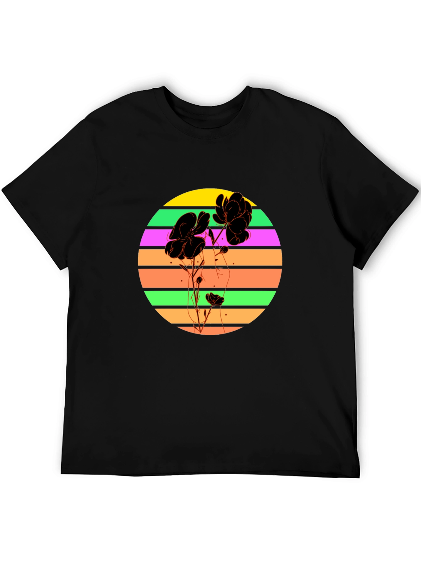 Retro Flower Graphic T-Shirt - Black