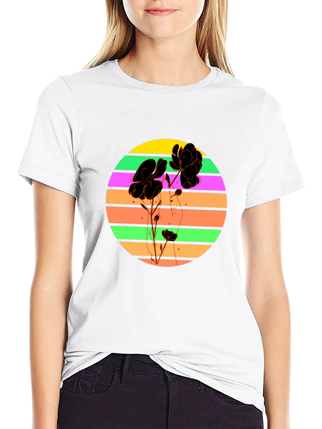 Retro Flower Graphic T-Shirt - Black