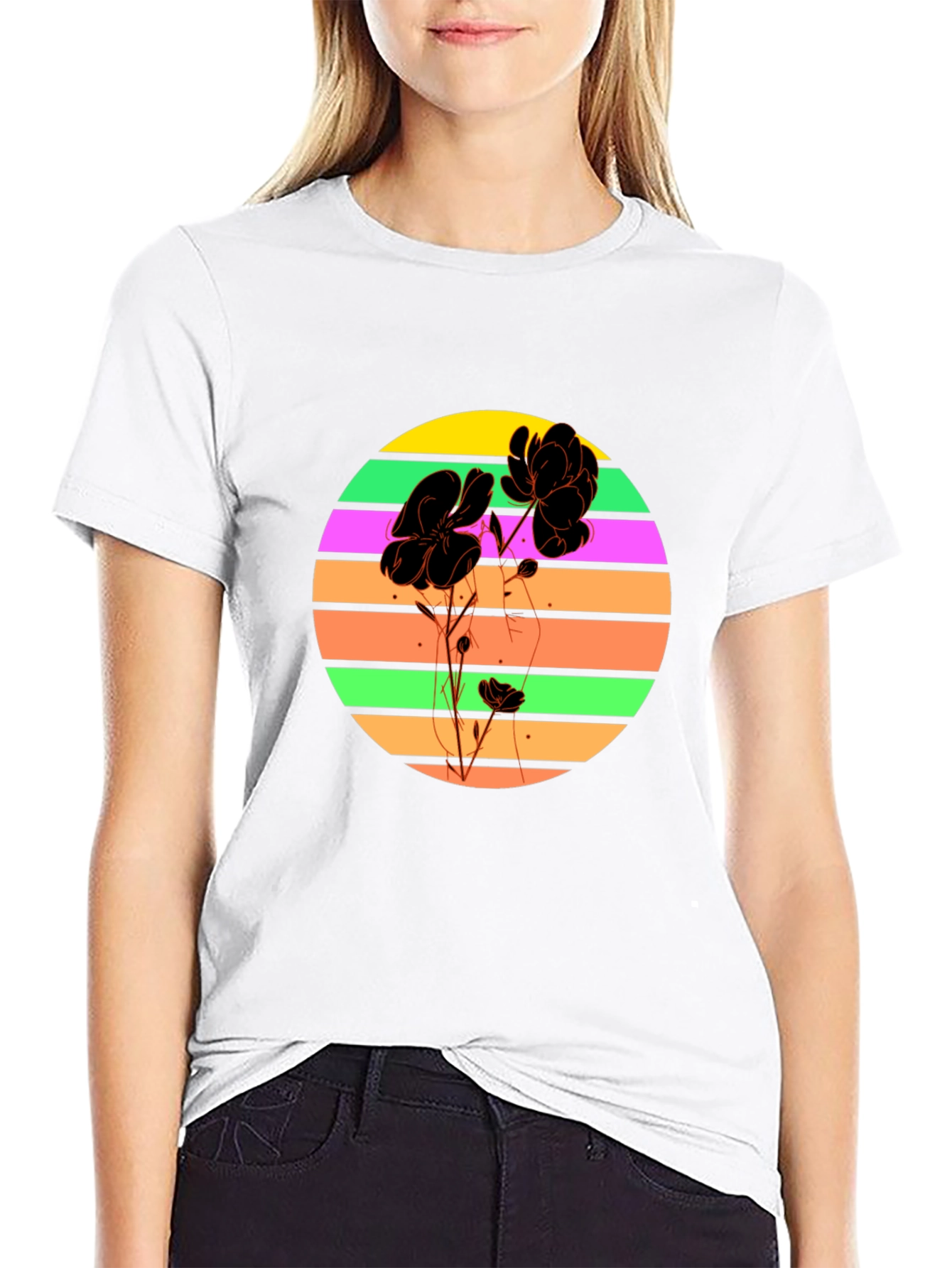 Retro Flower Graphic T-Shirt - Black