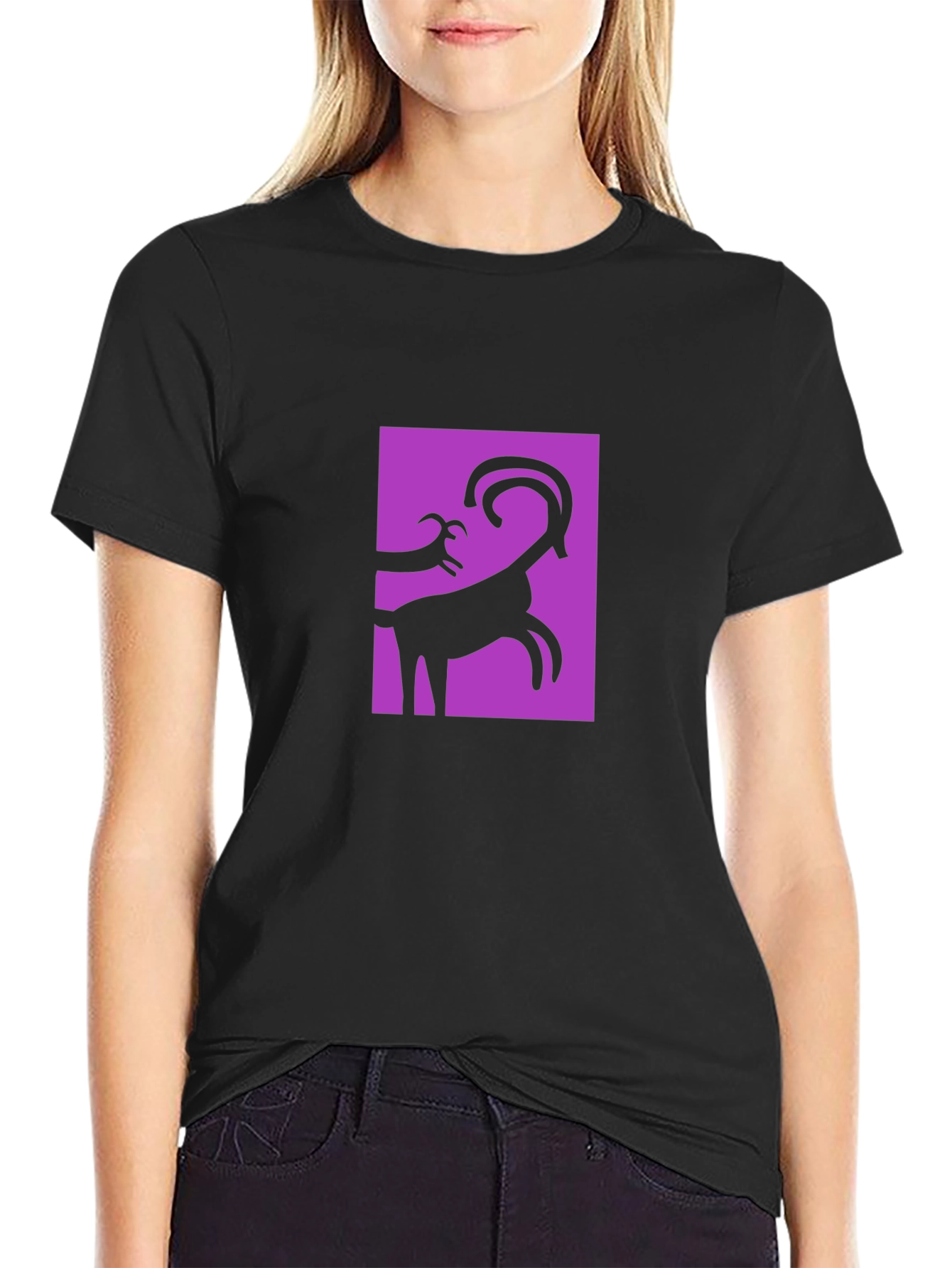 Abstract Goat Graphic Black T-Shirt