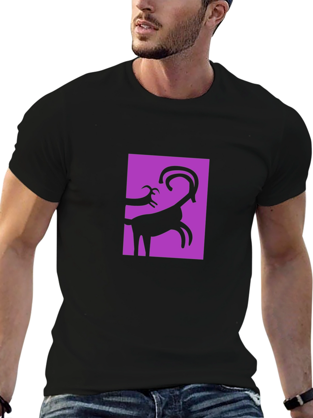 Abstract Goat Graphic Black T-Shirt